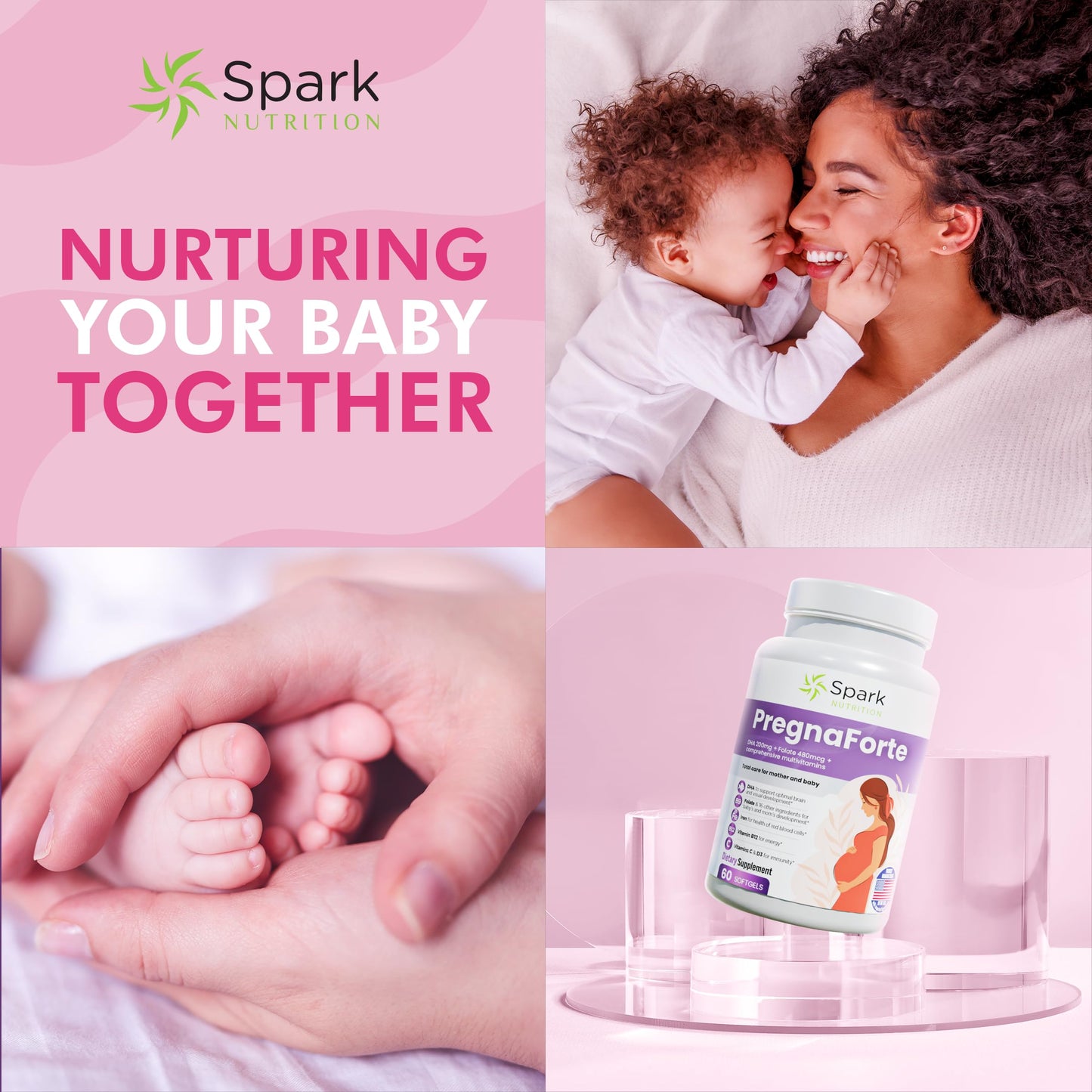 Spark Nutrition Pregnaforte 1 a day Prenatal vitamins for women Softgel, 60 Count
