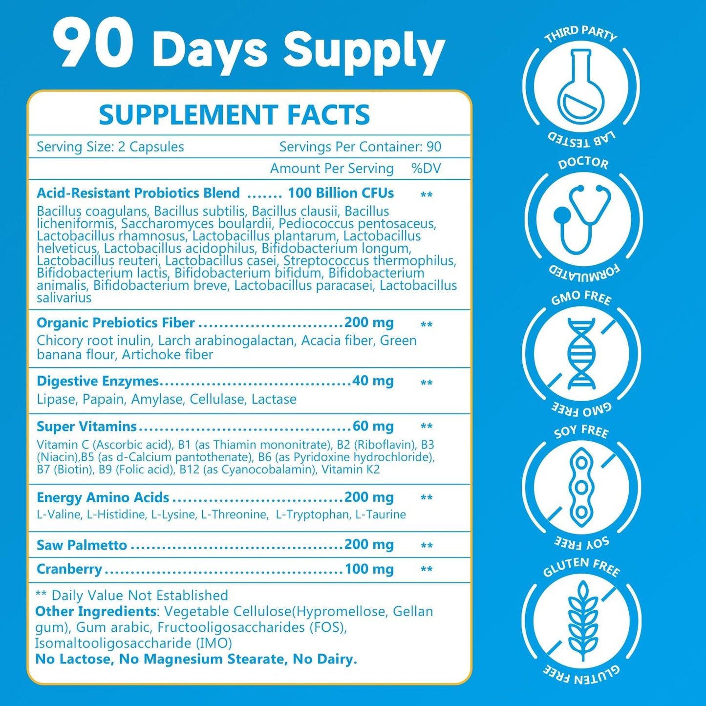 NATURE TARGET Probiotics for Men 100 Billion CFUs Digestive Health with Enzymes & Prebiotics Saw Palmetto for Prostate Health Capsules 180 Count