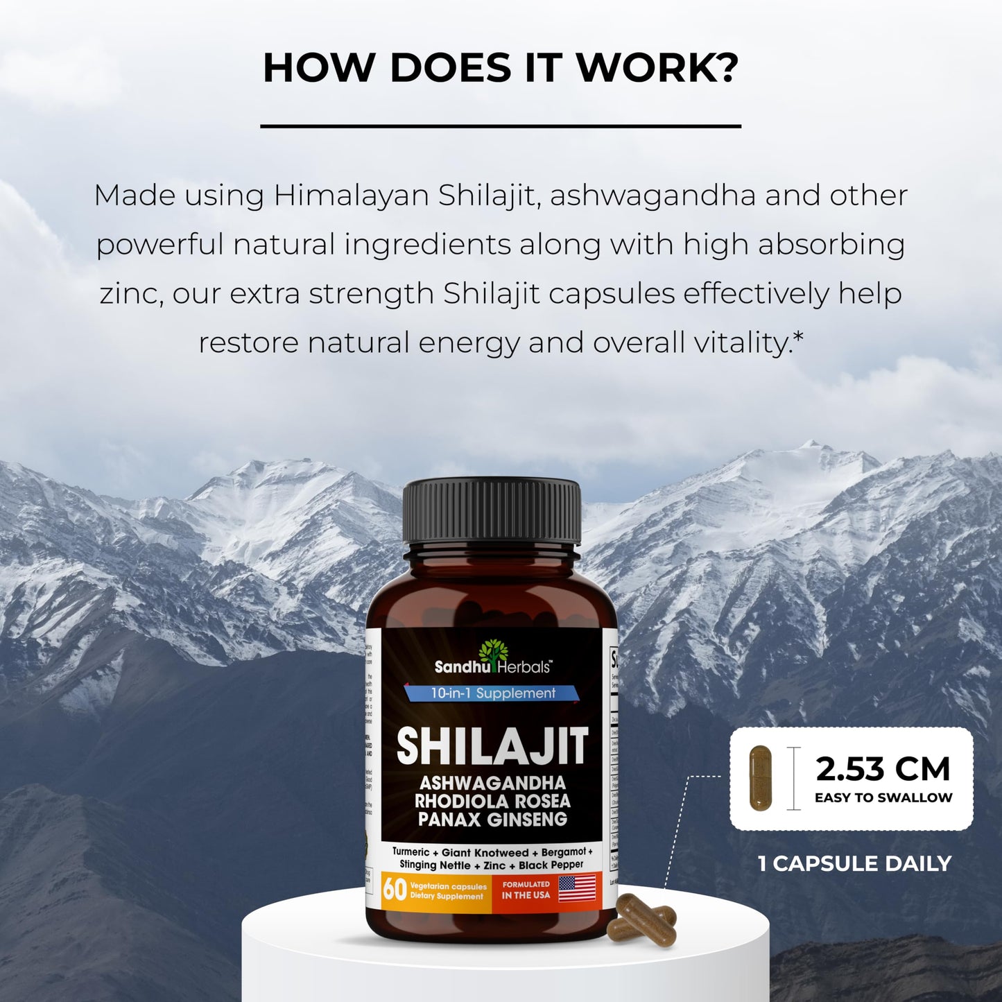 SANDHUHERBALS Shilajit Pure Himalayan for Men & Women with Ashwagandha 120 Capsules