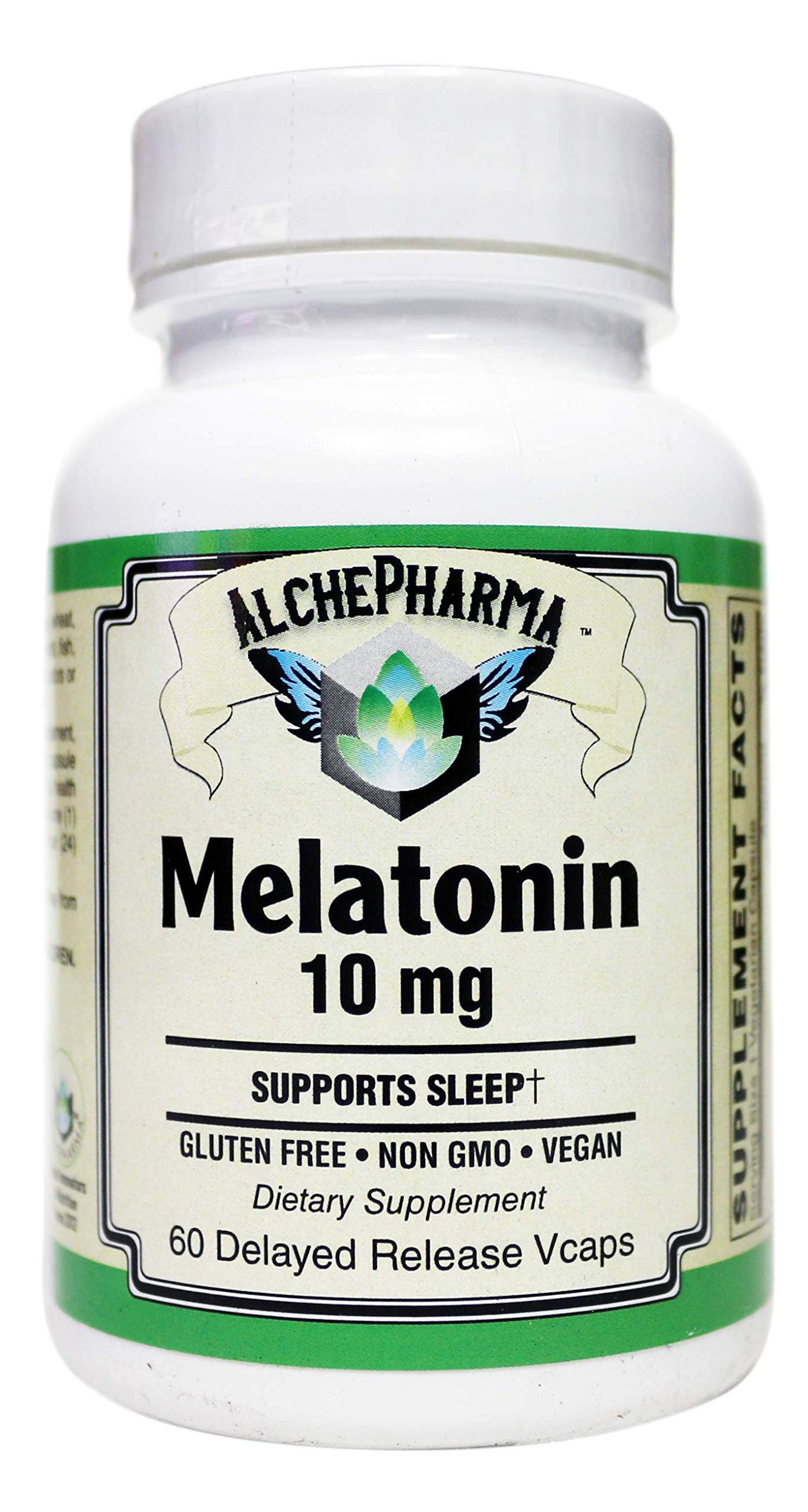 AlchePharma Melatonin 10 mg - (Pharmaceutical Grade) Delayed Time Released Plus Synergistic Vitamin B6 Capsules, 60 Count