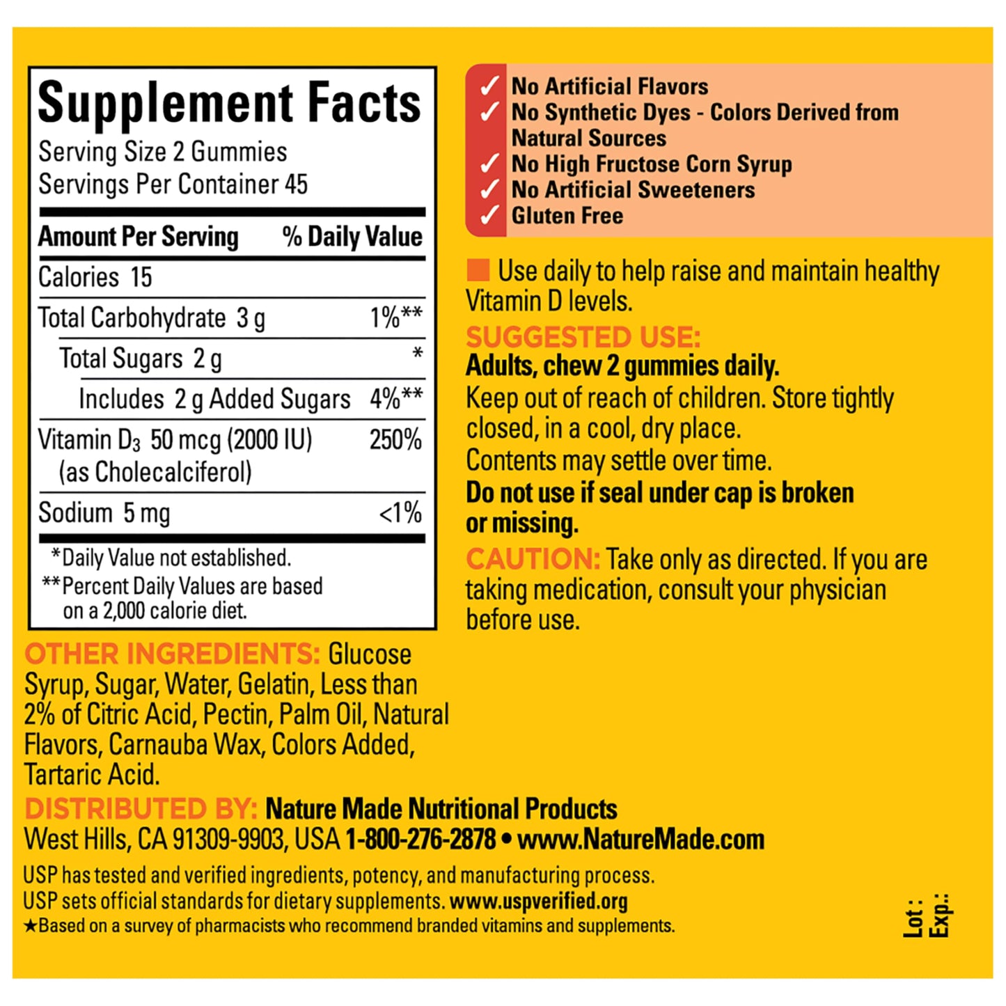 Nature Made Vitamin D3 2000 IU Gummies, 90 Count