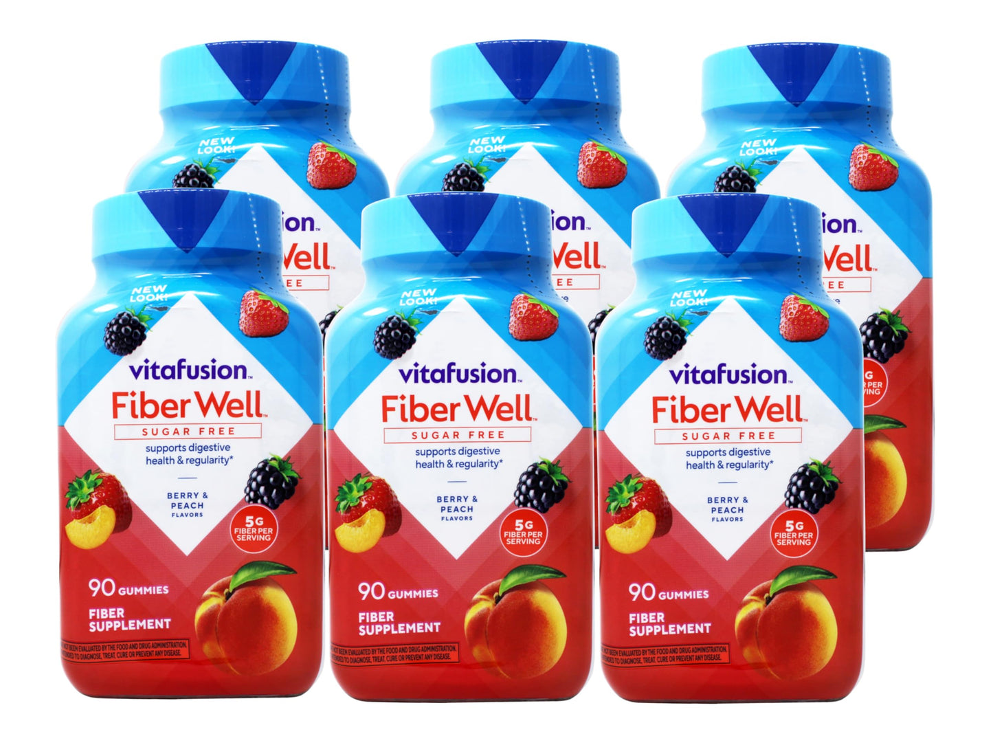 Vitafusion Fiber Well Sugar Free Gummies Dietary Supplement, 90 Count (Pack of 6)