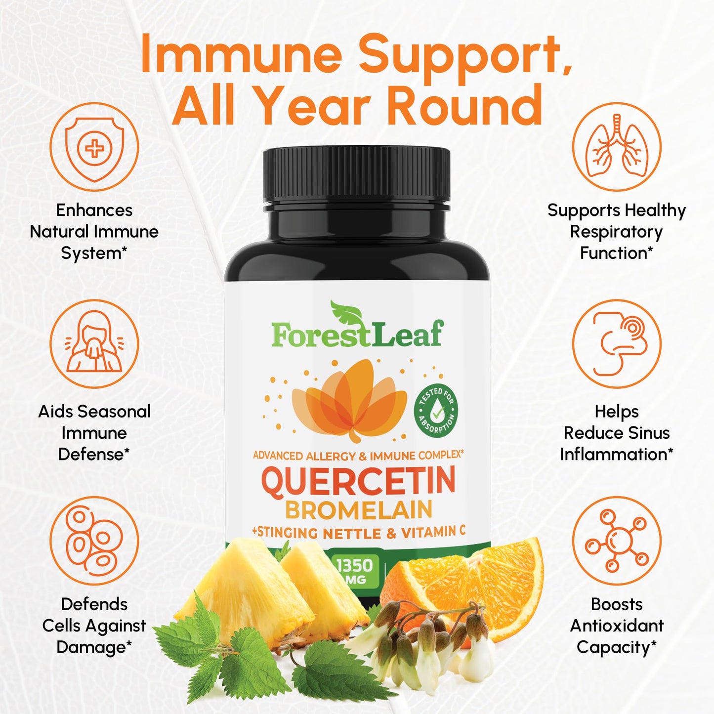 ForestLeaf Quercetin with Bromelain Veggie Capsules, 180 Capsules
