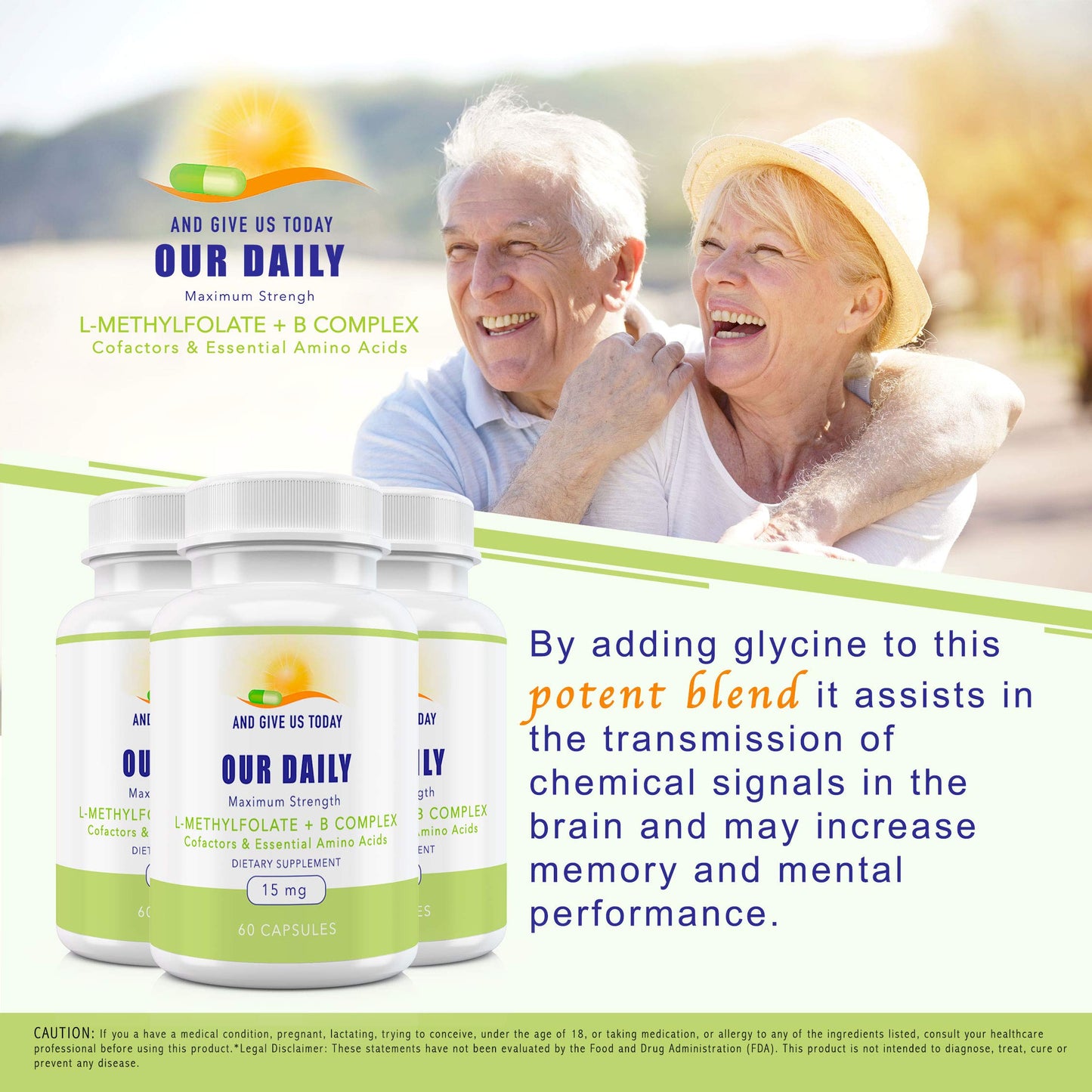 AND GIVE US TODAY OUR DAILY Our Daily Vites L-Methylfolate B Complex Cofactors & Essential Amino Acids (15mg) - Active Folate, Methylated B12 Methylcobalamin, B6 and Glycine, 60 Capsules