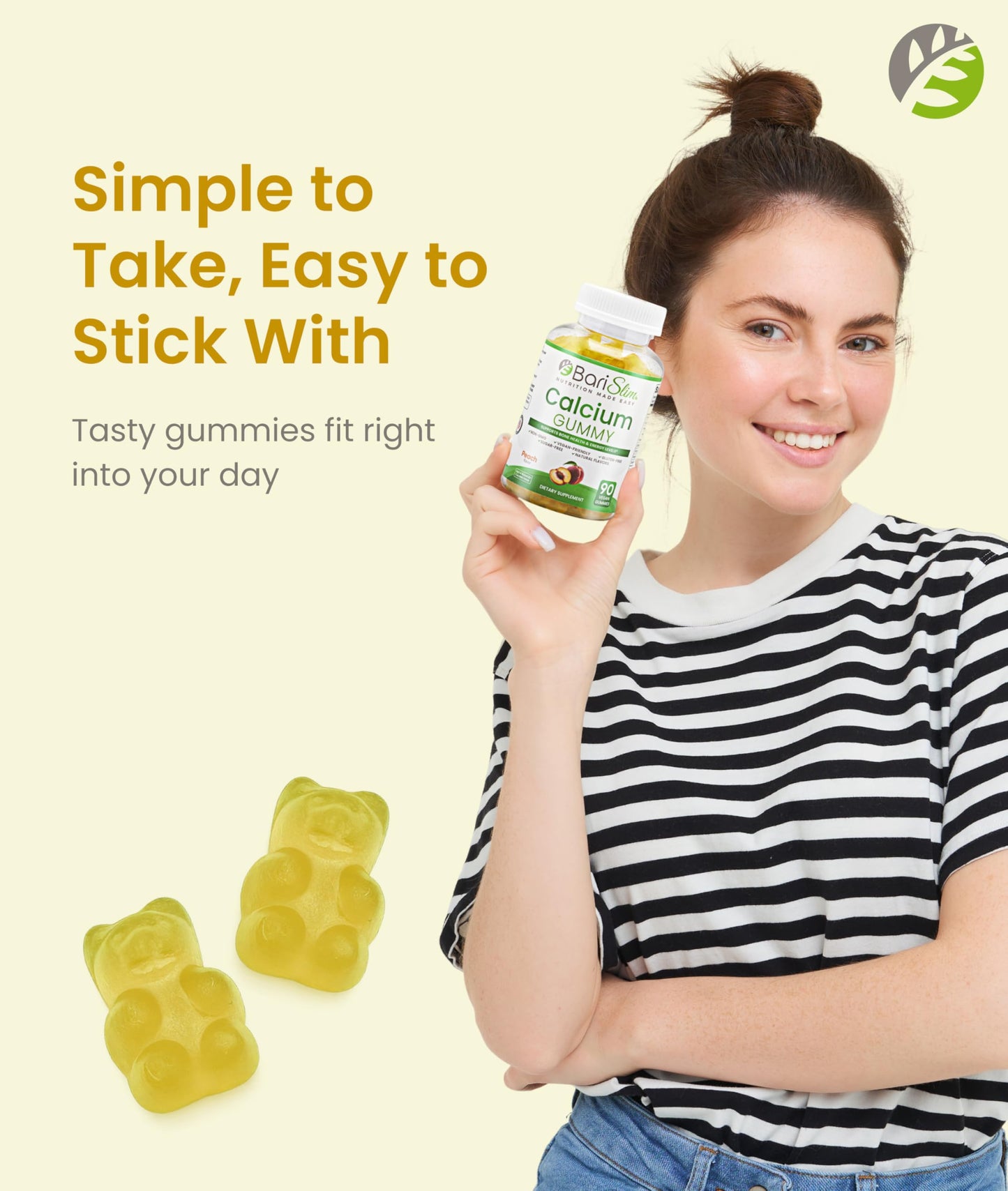 BariSlim Bariatric Calcium Gummies - Specially Formulated Bariatric Vitamins for Patients After Weight Loss Surgery - Supports Energy Levels & Bone Health, 90 Count