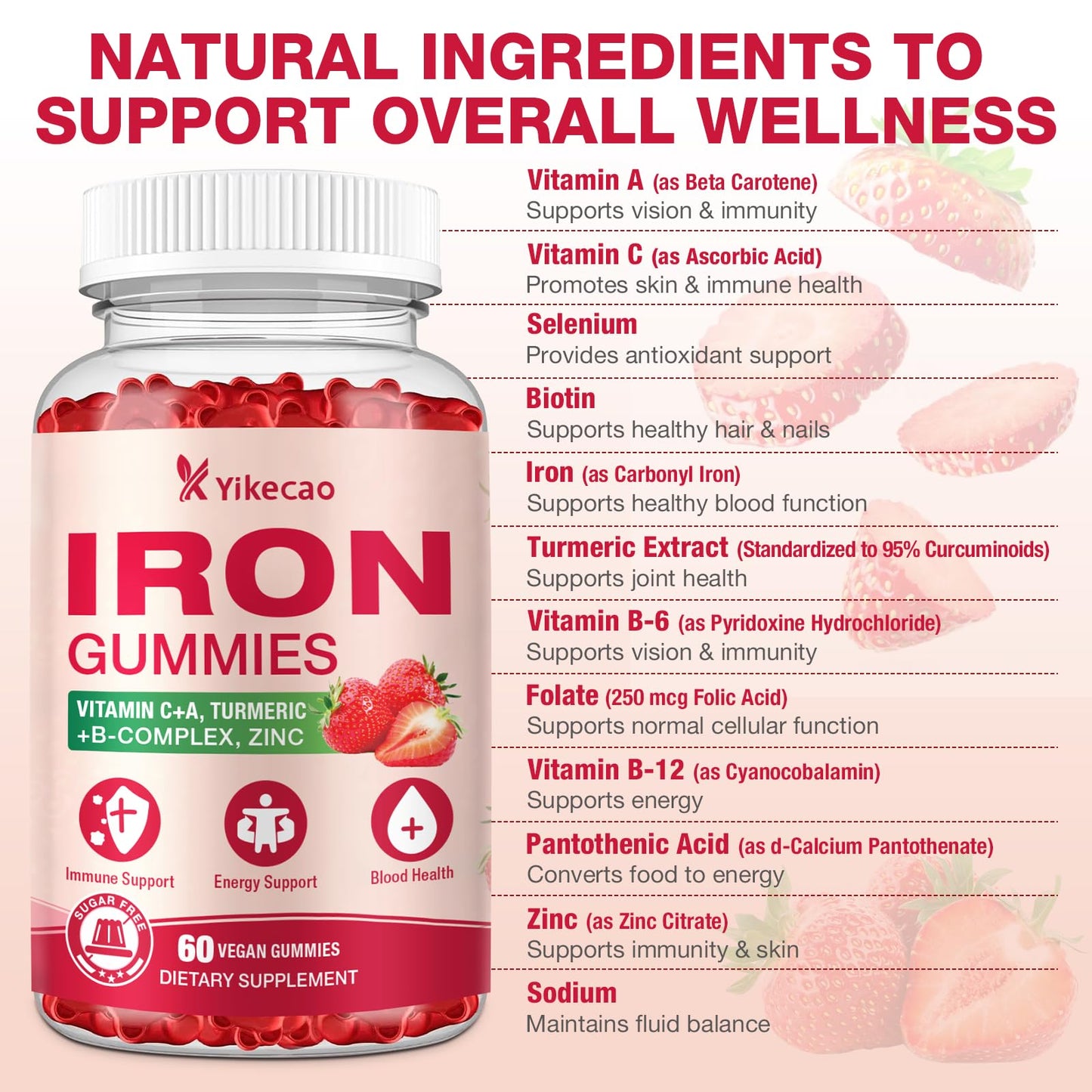 Yikecao Iron Supplement Gummies, 60 Count