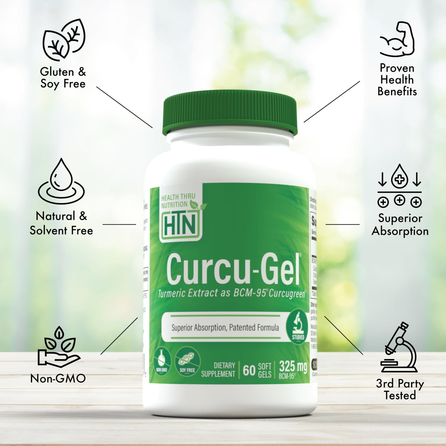 Health Thru Nutrition Curcu-Gel Turmeric Curcumin Complex BCM-95 325 mg Softgels, 60 Count