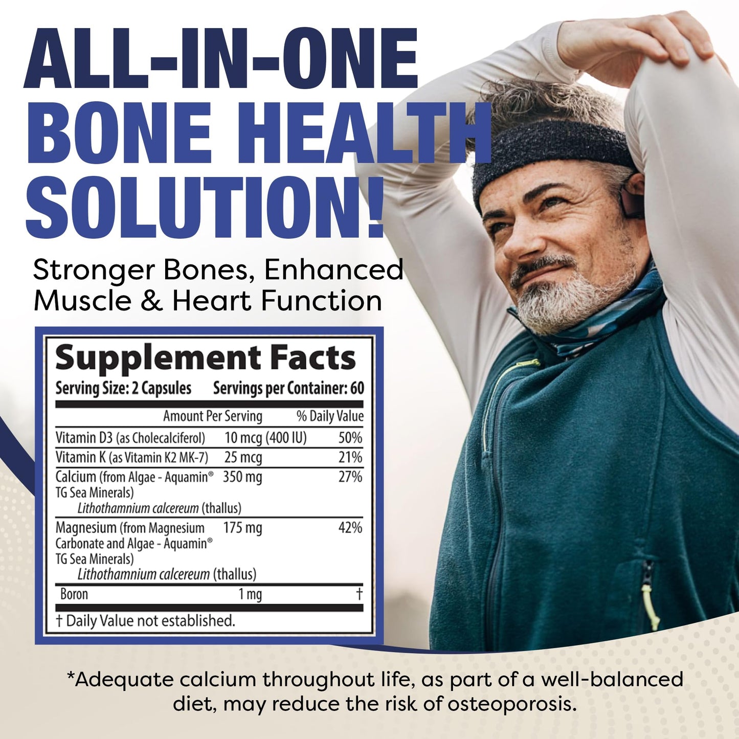 RHP Plant Calcium & Magnesium Supplement with Boron, Vitamin D3 & K2 MK-7 - Optimal Calcium-Magnesium Ratio for Bone Strength and Health, 120 Capsules