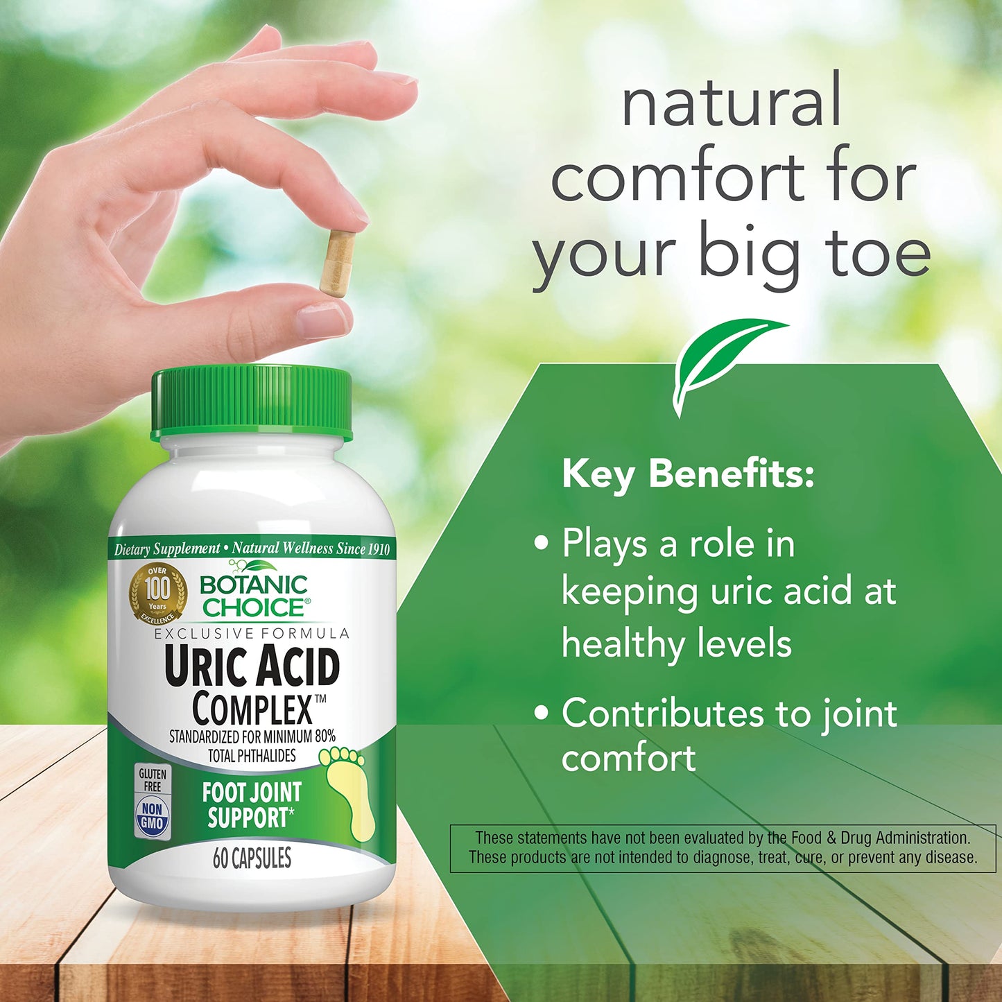 Botanic Choice Uric Acid Complex Supplement - Foot Joint Support - 60 Capsules