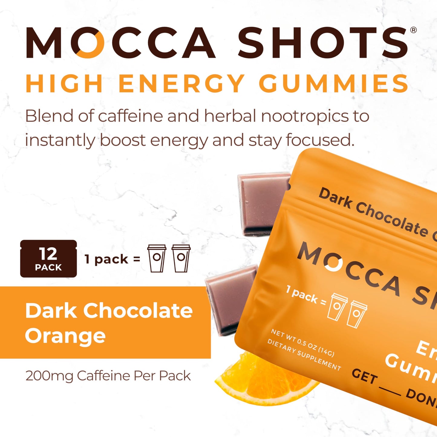 SGC Mocca Shots Caffeine Gummies, Orange Chocolate, 200mg, 24 Gummies