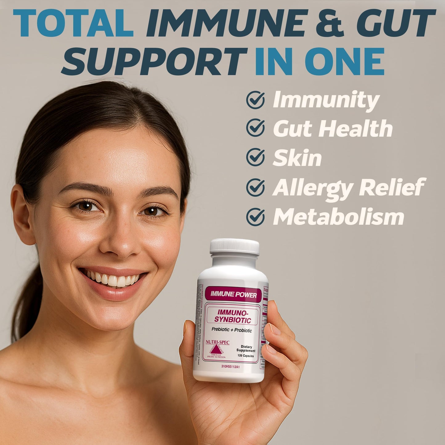 Nutri-Spec Immune Power - Immuno-Synbiotics Probiotics & Prebiotic for Women & Men with Lactobacillus gasseri, rhamnosus, paracasei - Great for Immune-Related Inflammatory Conditions, 120 Capsules
