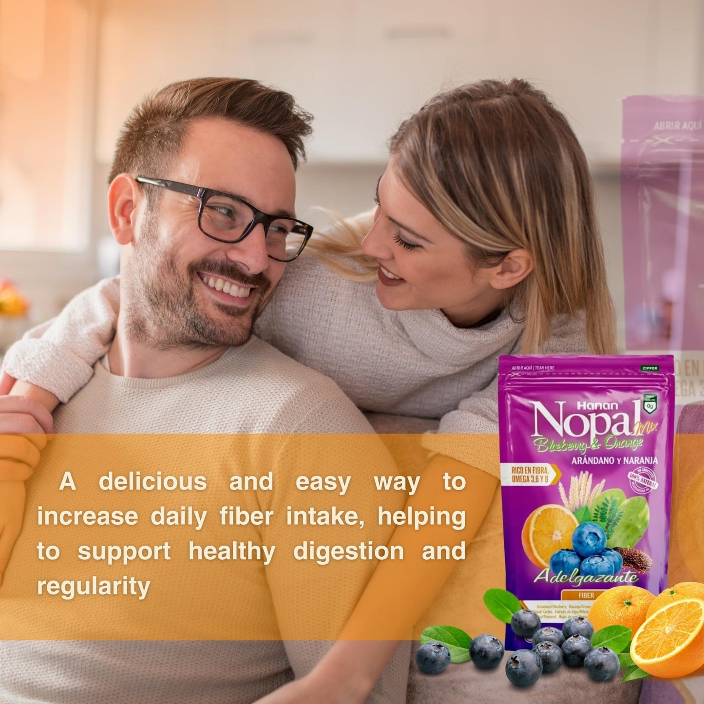 NOPAL MIX Arandano con Naranja - Blueberry with Orange Mix Powder Fiber 16 oz