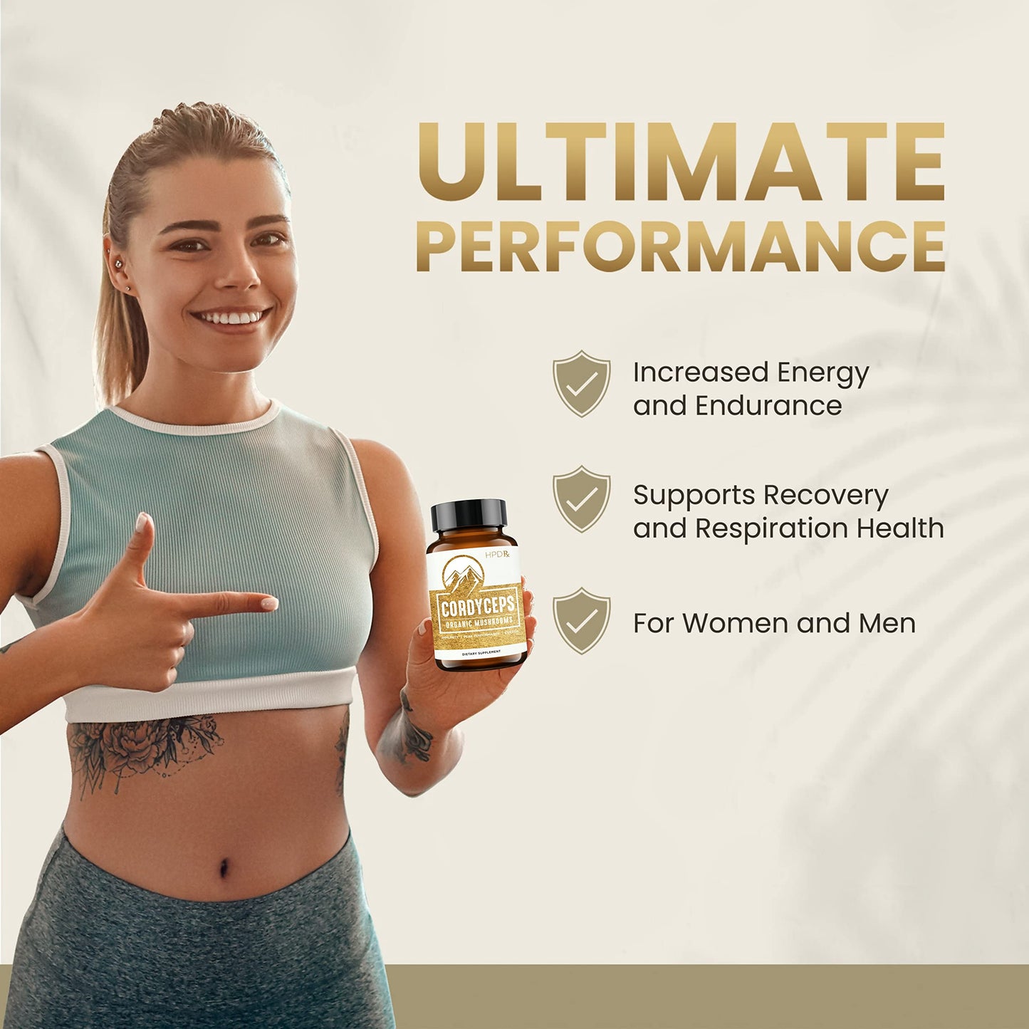 HPD Rx Premium Organic Cordyceps Mushroom Extract Performance Supplement for Energy, Endurance and Immunity, 120 Capsules