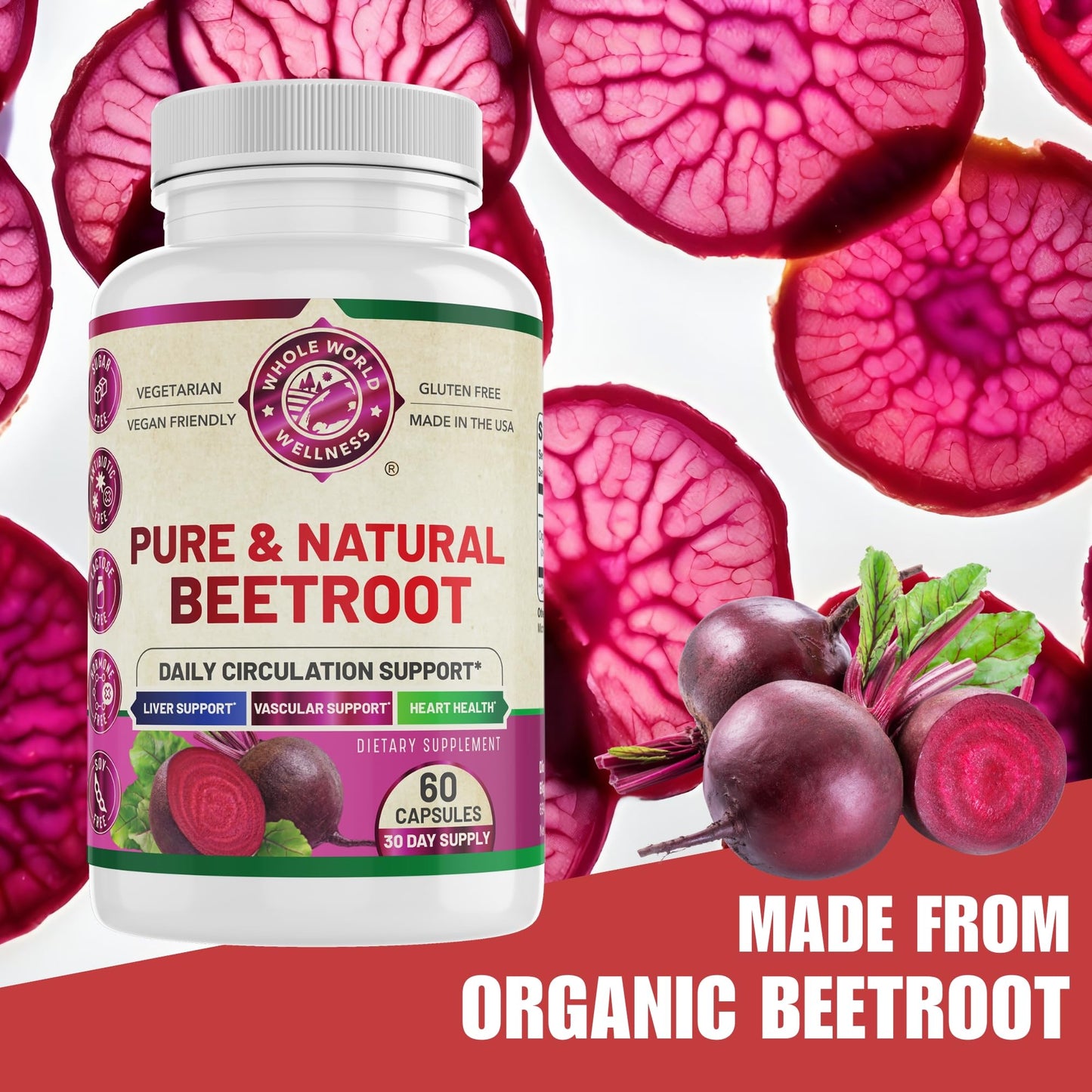 WHOLE WORLD WELLNESS Organic Beetroot Plus Capsule 60 Capsules