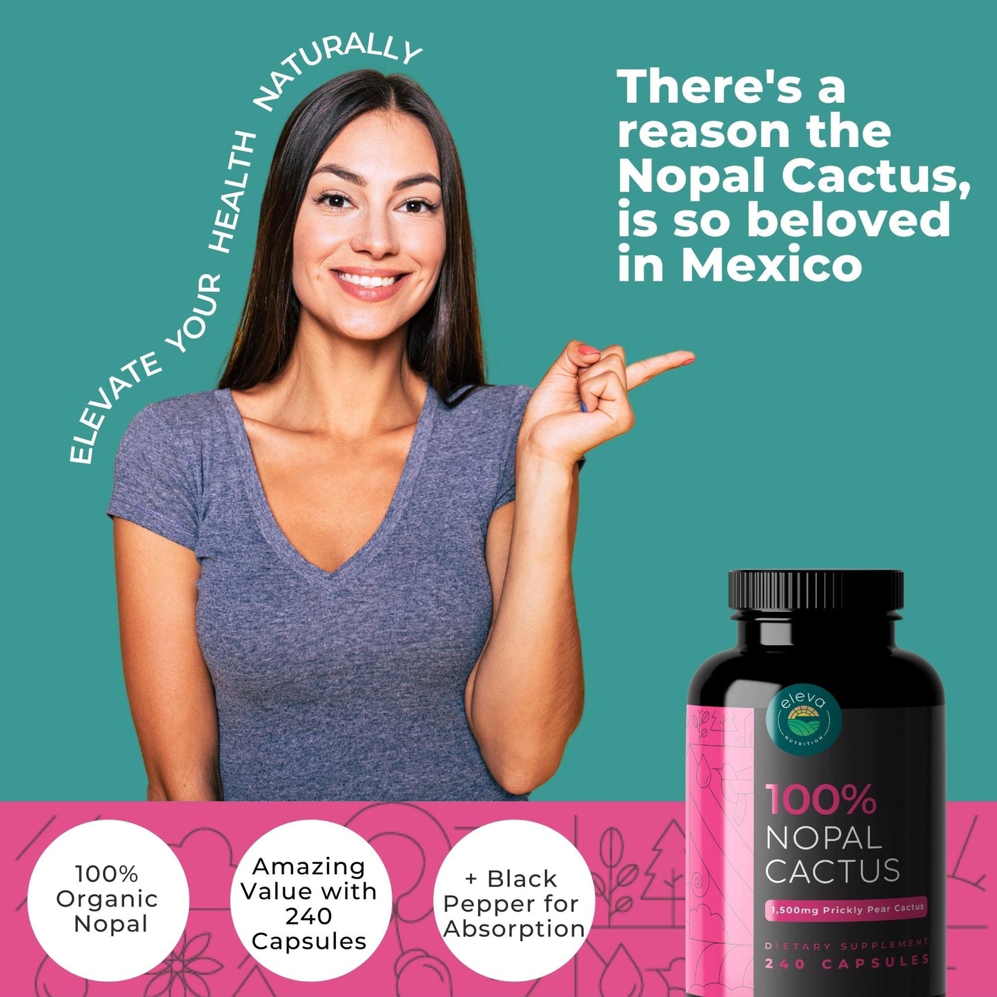 Eleva Nutrition Nopal Cactus Capsules 1500mg, 240 Capsules