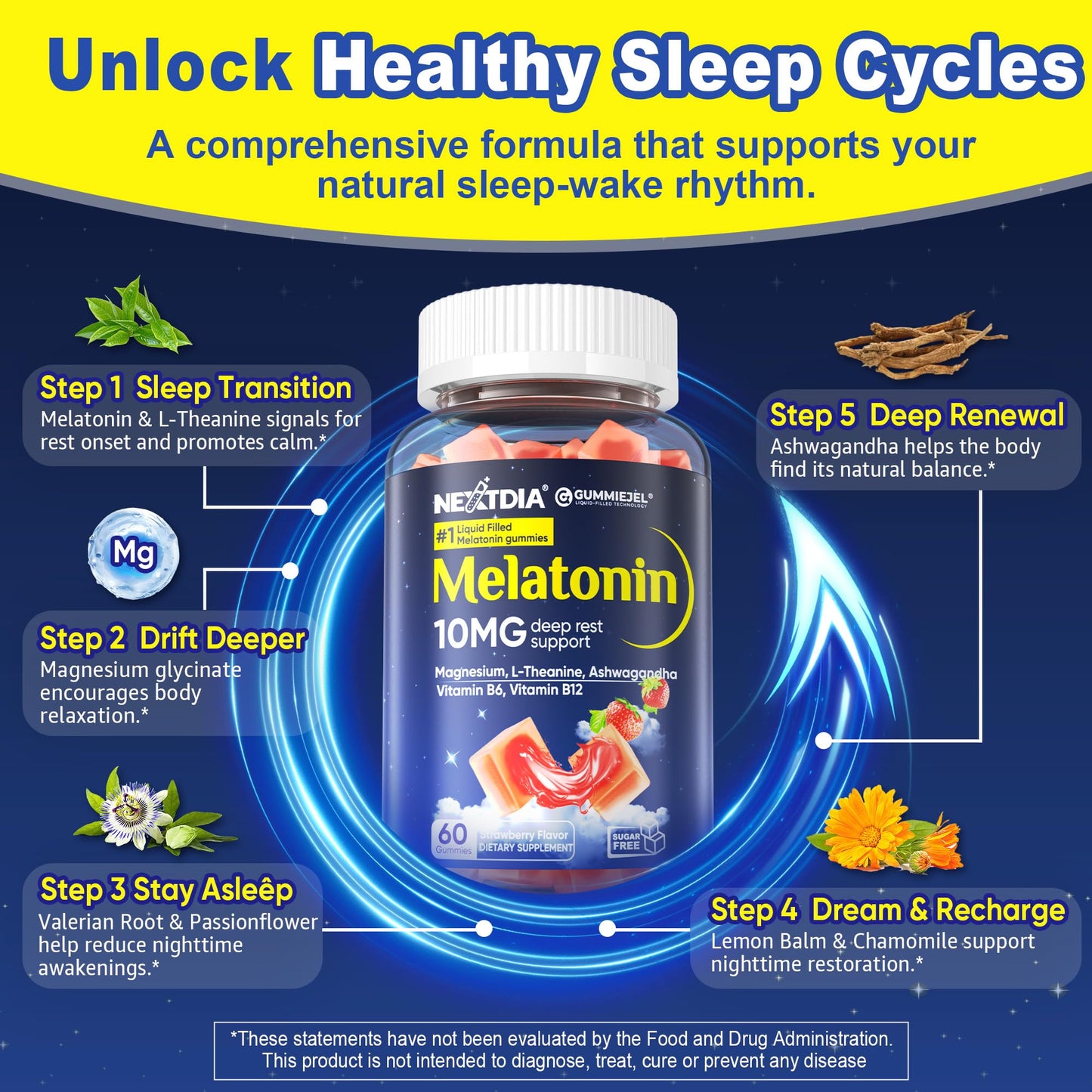 Nextdia Sugar Free Melatonin Gummies 60 Gummies