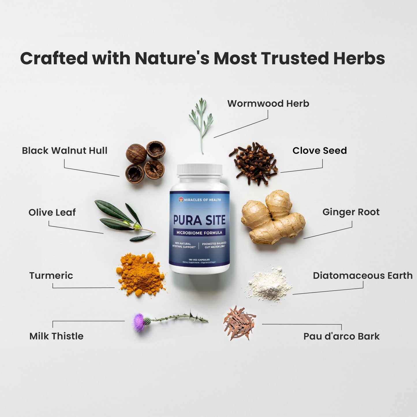 Miracles of Health Pura Site Intestinal Health Formula Capsules 180 Capsules