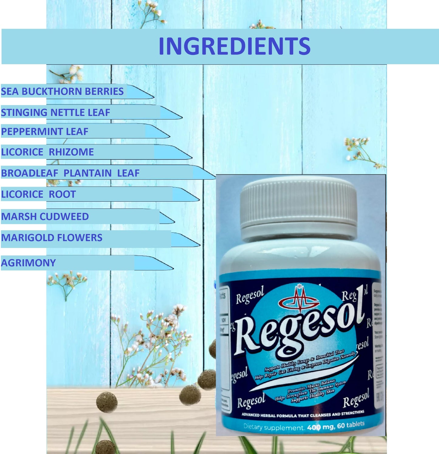 GENERIC Regesol Lung Cleanse & Detox Formula for Bronchial & Respiratory System - Breathe Easy, Leaky Gut Repair Immune Remedy - Licorice Root, Stinging Nettle Tablets, 60 Count