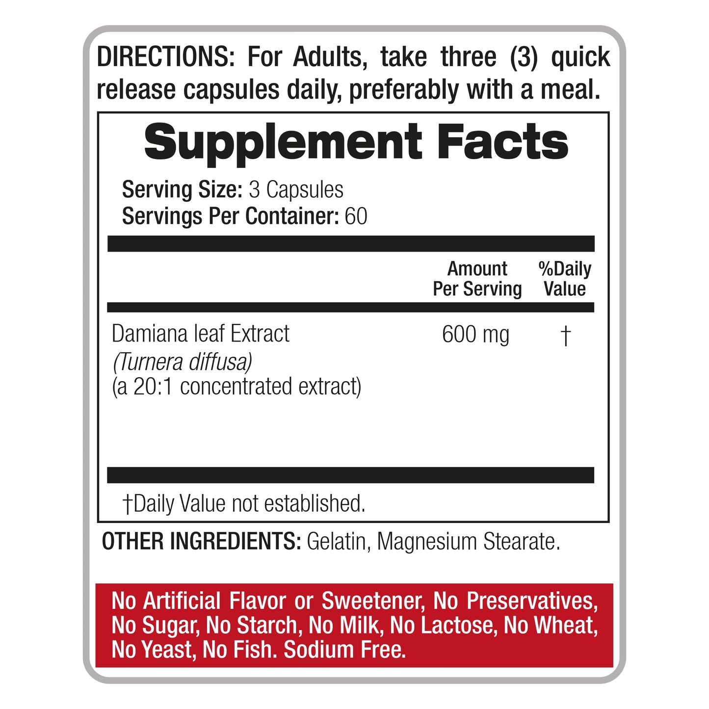 FITO MEDIC'S Damiana Leaf Capsules 180 Count