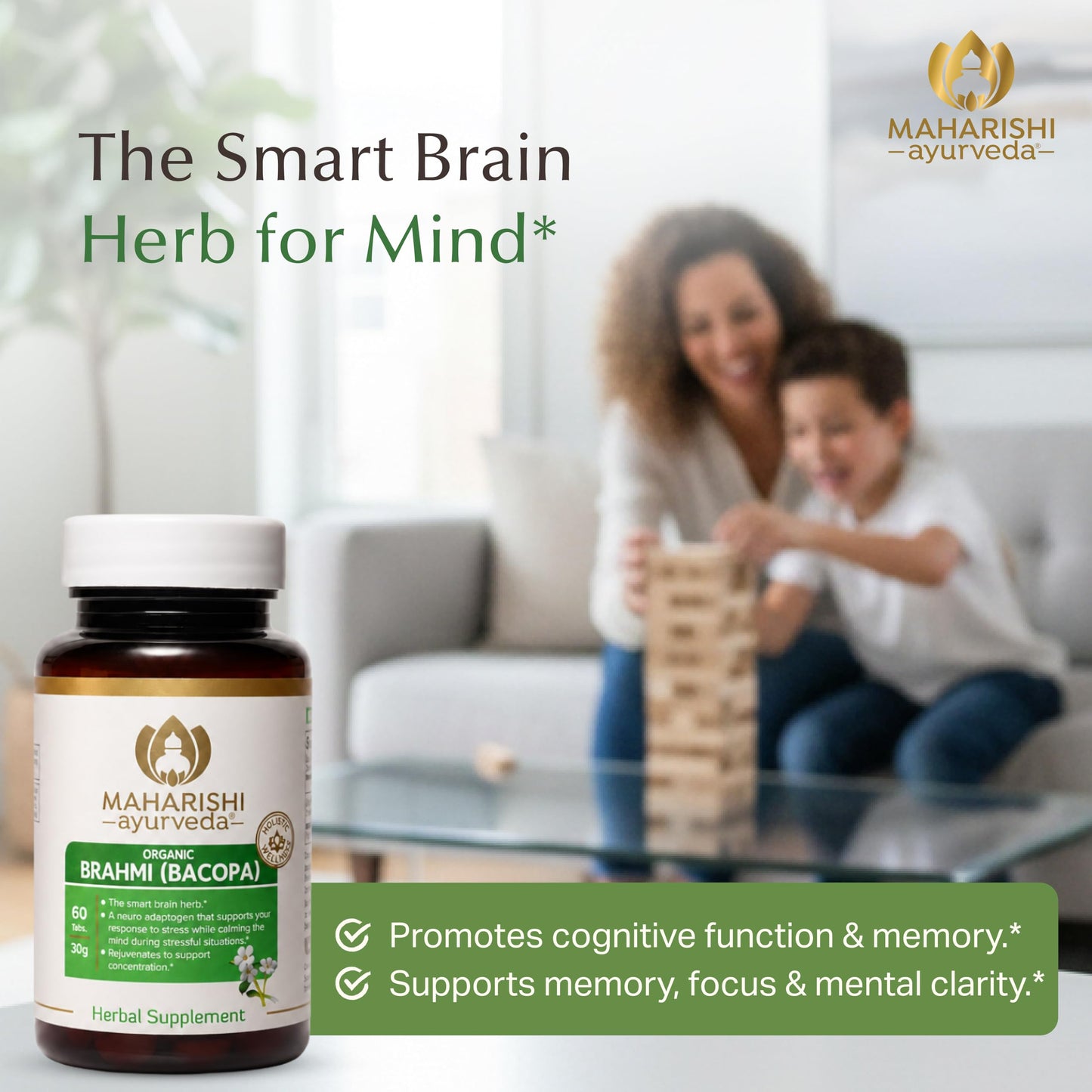 Maharishi Ayurveda Organic Brahmi (Bacopa) 500 mg Tablet, 1 Count
