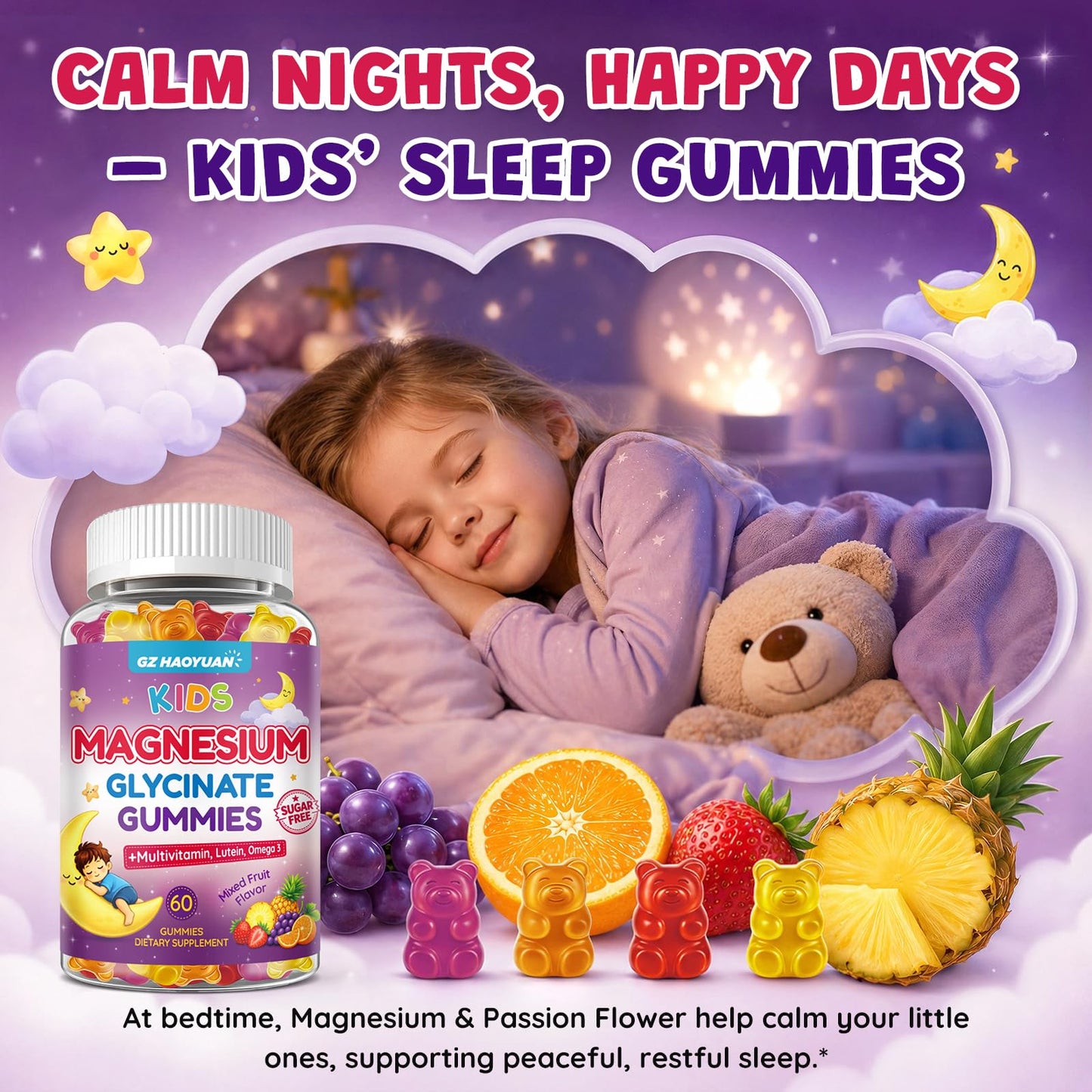 GZ HAOYUAN Magnesium Glycinate for Kids 4+ 60 Gummies