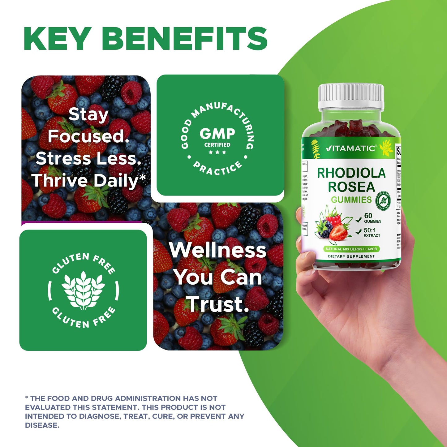 Vitamatic Rhodiola Rosea Gummies, 60 Count