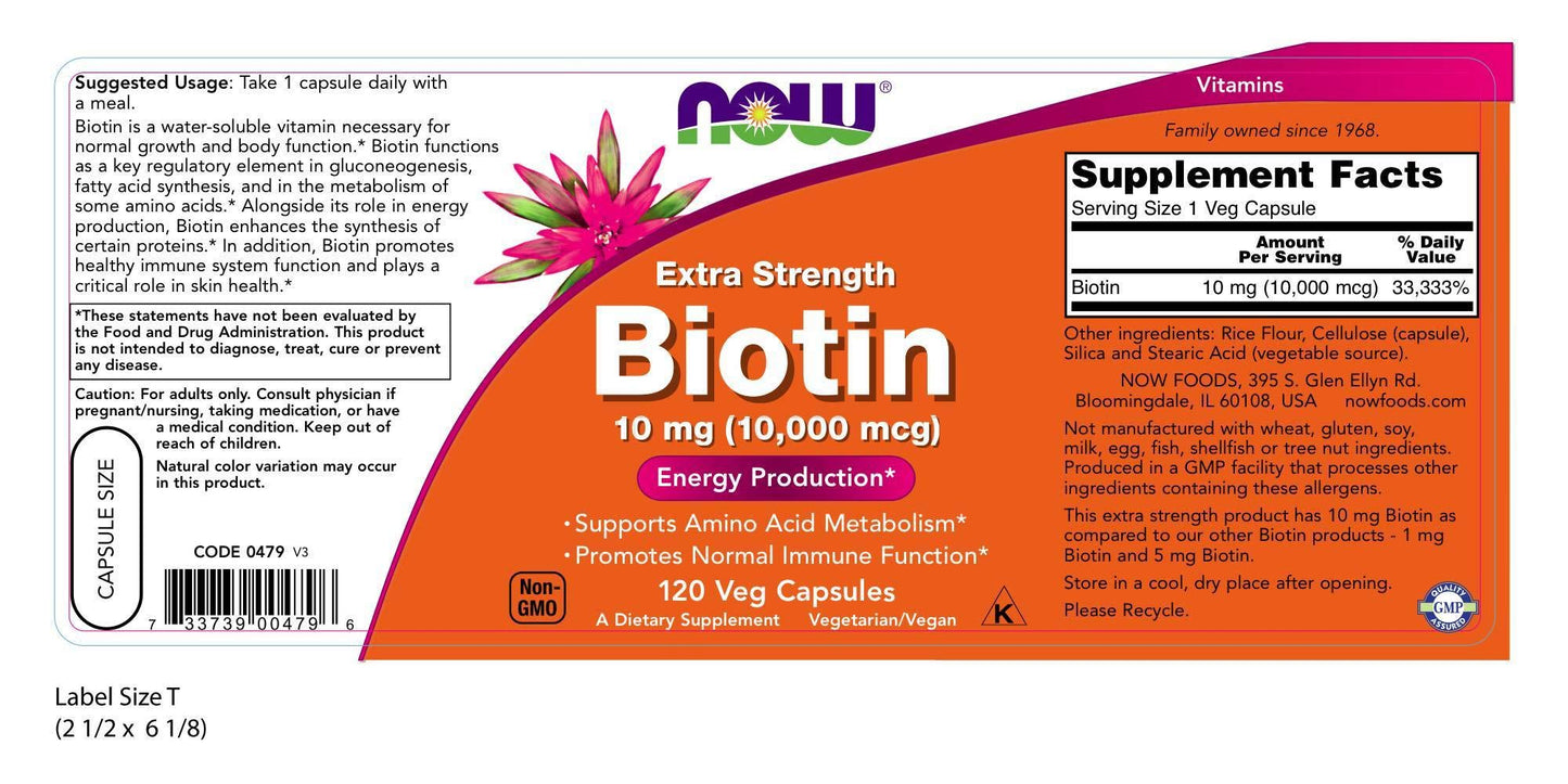 NOW Foods Biotin 10 mg Extra Strength 120 Capsules