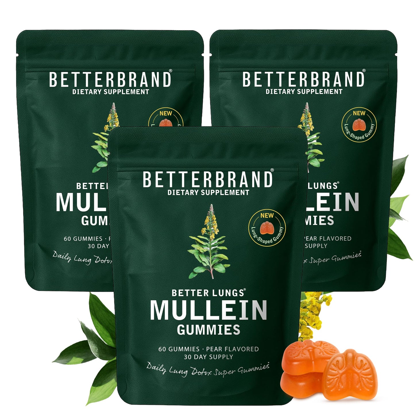 Betterbrand Mullein Chewable Gummies for Lung Cleanse and Detox, 180 Gummies