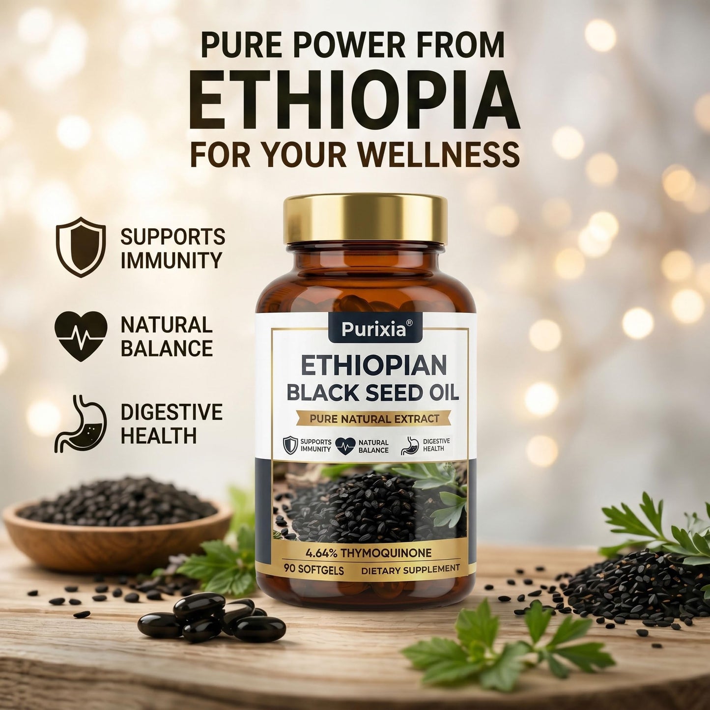 Purixia Ethiopian Black Seed Oil Softgels 90 Count