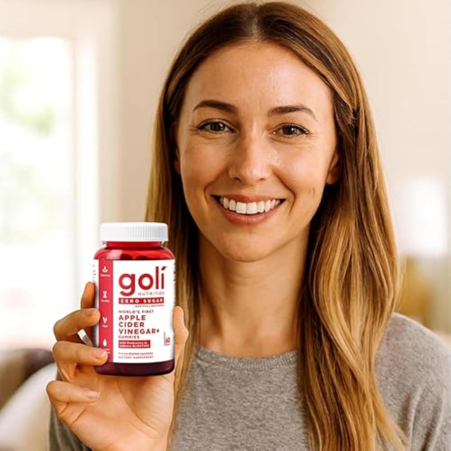 Goli Zero Sugar Apple Cider Vinegar Gummies with Vitamin B12 and Probiotics, 60 Gummies