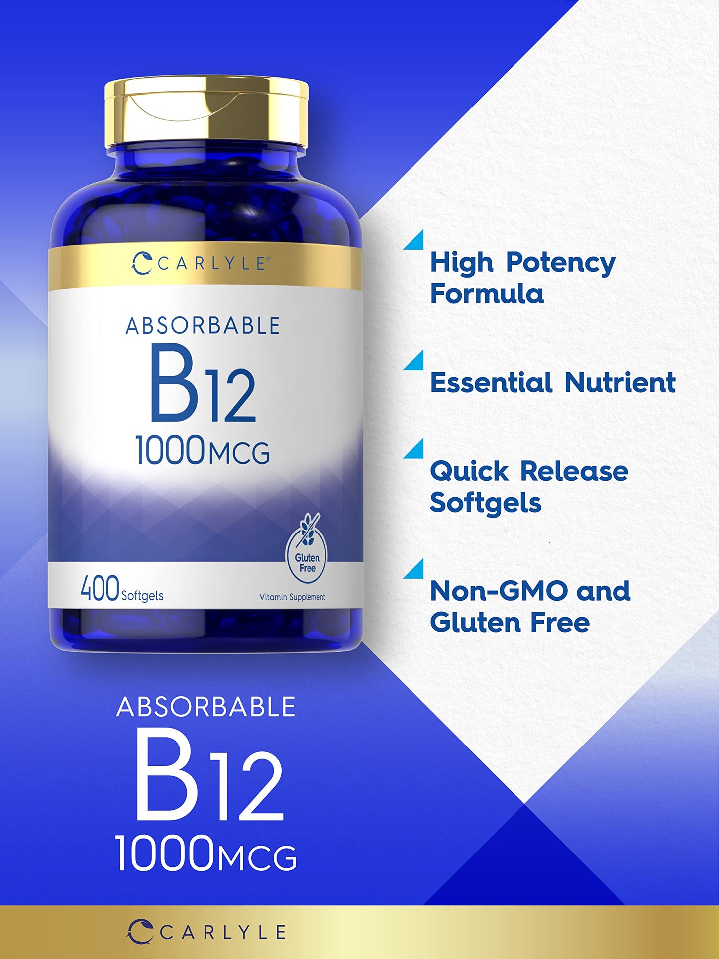 Carlyle Vitamin B12 1000 mcg Absorbable, 400 Softgels