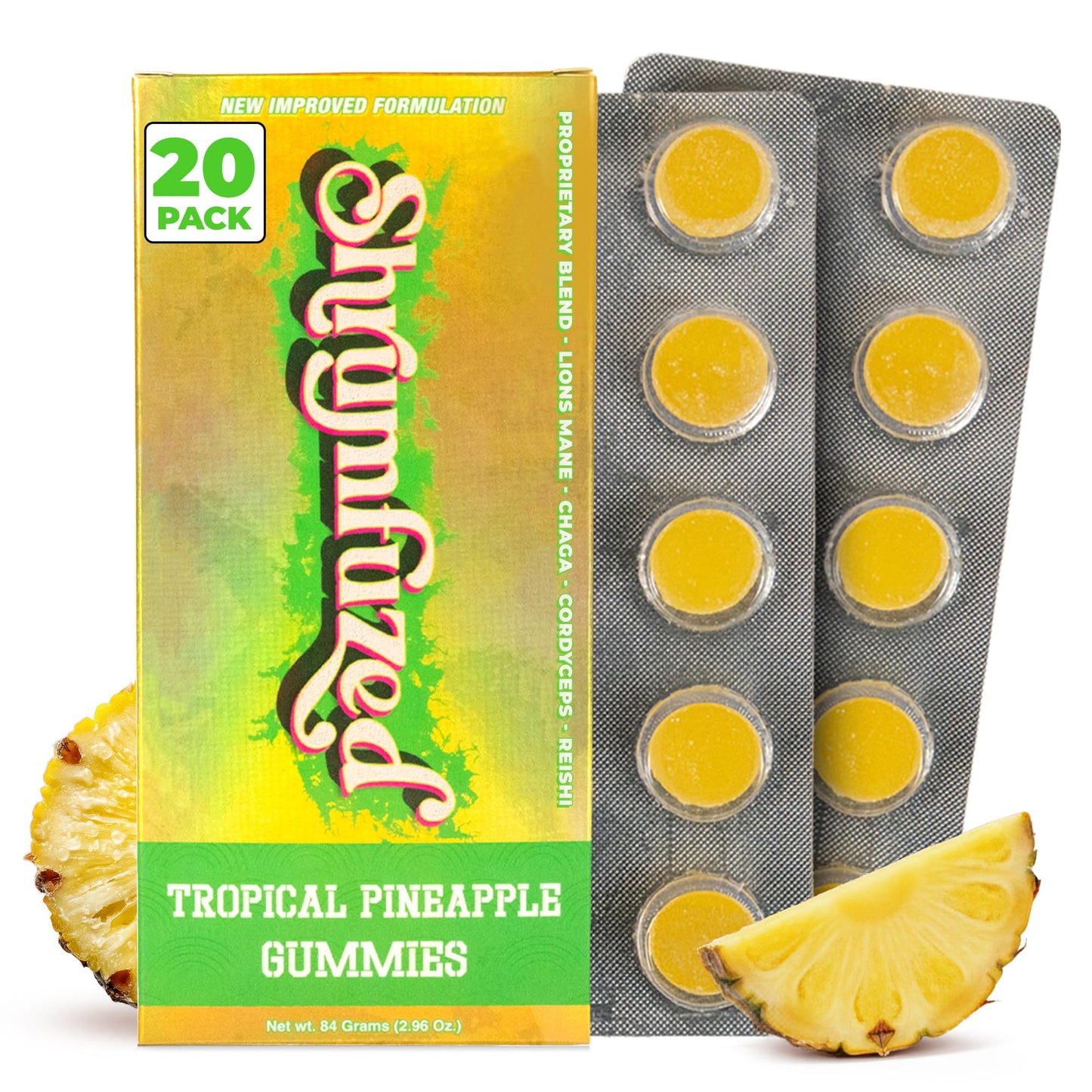 Shrumfuzed Mushroom Gummies Tropical Pineapple 20 Count