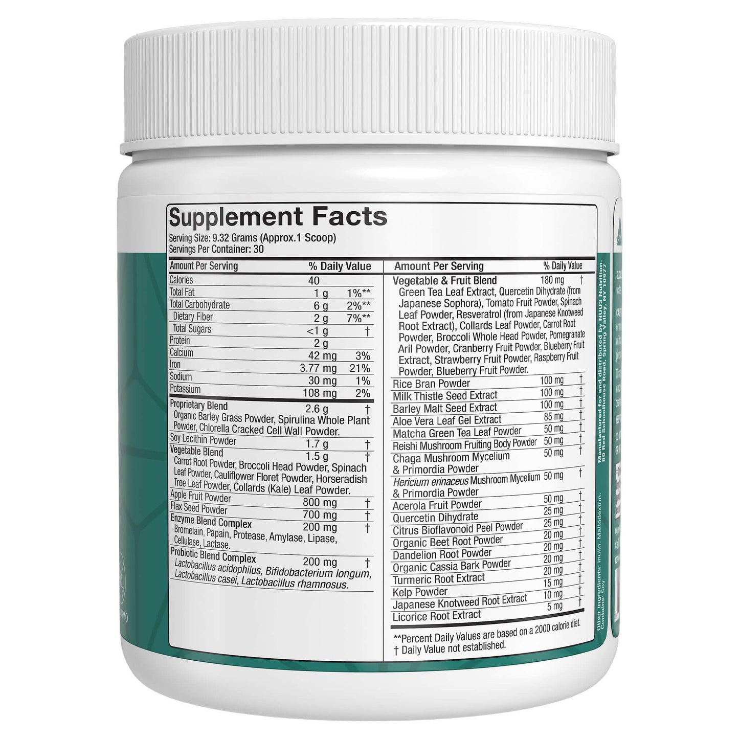NUU3 Super Greens Superfoods + Probiotics - Immune Support, Improved Energy & Gut Health Digestive Enzymes - Boosts Immunity - 30 Servings, 9.86 oz Powder