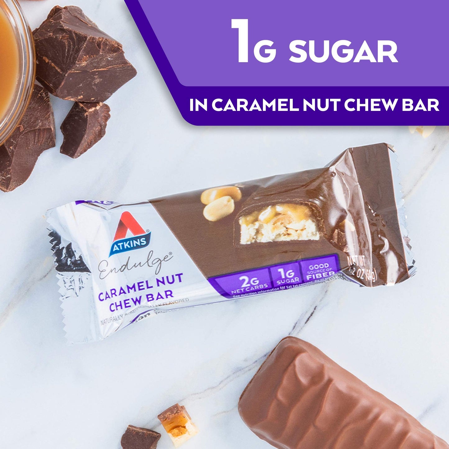 Atkins Endulge Chocolate Caramel Mousse Bar and Caramel Nut Chew Bar Bundle, 12 Bars