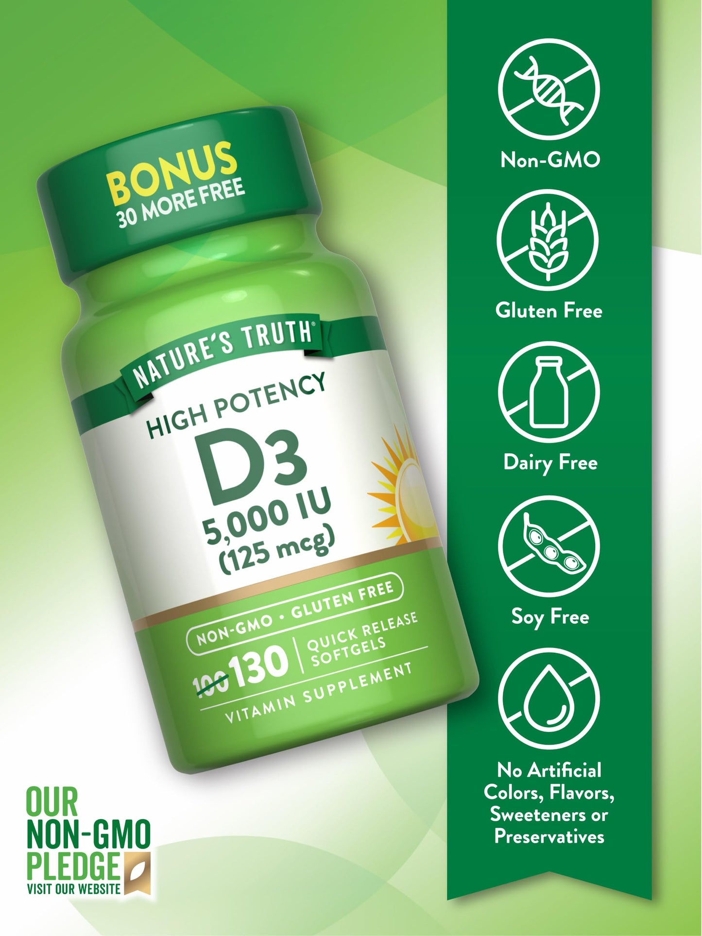 Nature's Truth Vitamin D3 5000 IU Softgel 130 Count