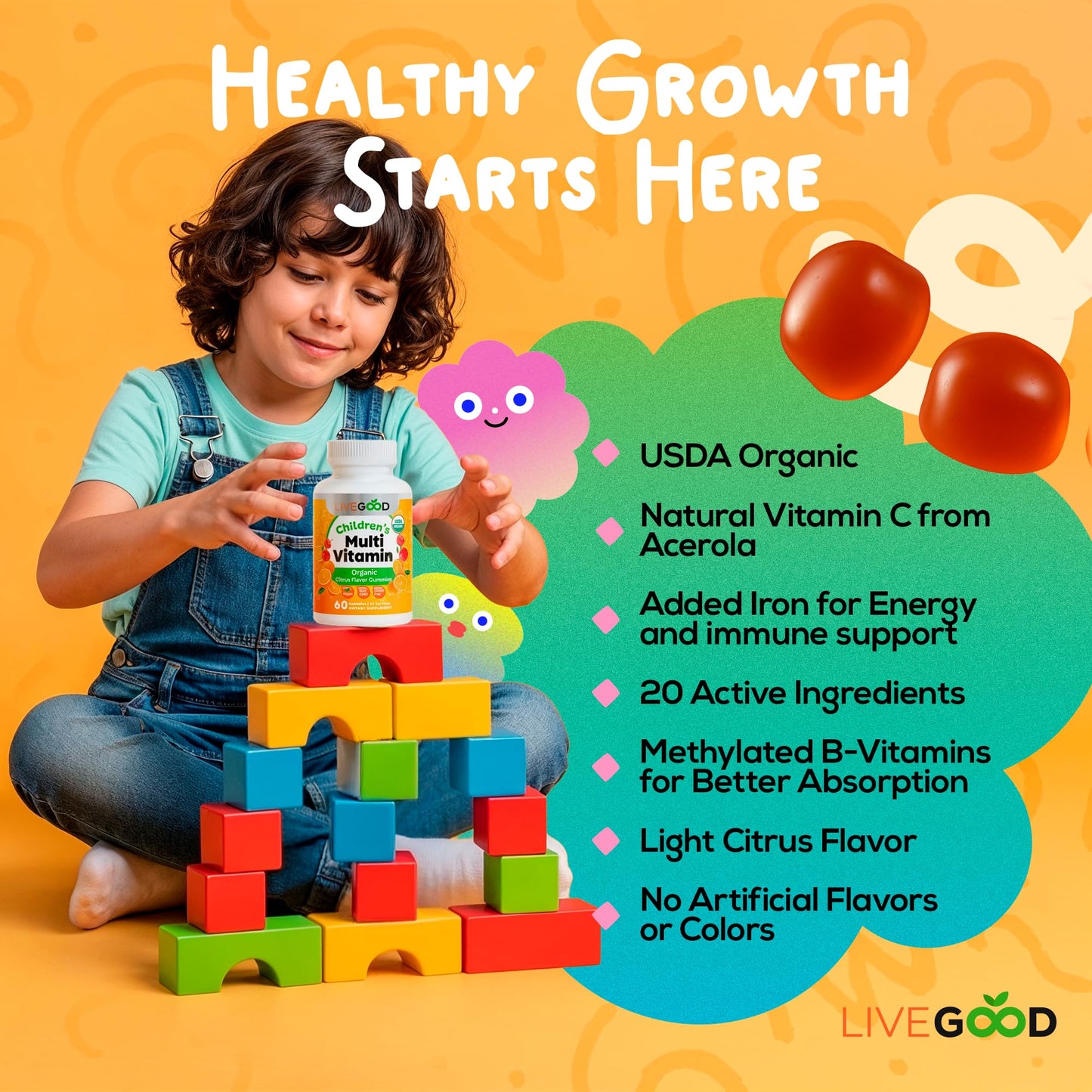 LIVEGOOD Organic Children's Multivitamin Gummies 60 Count