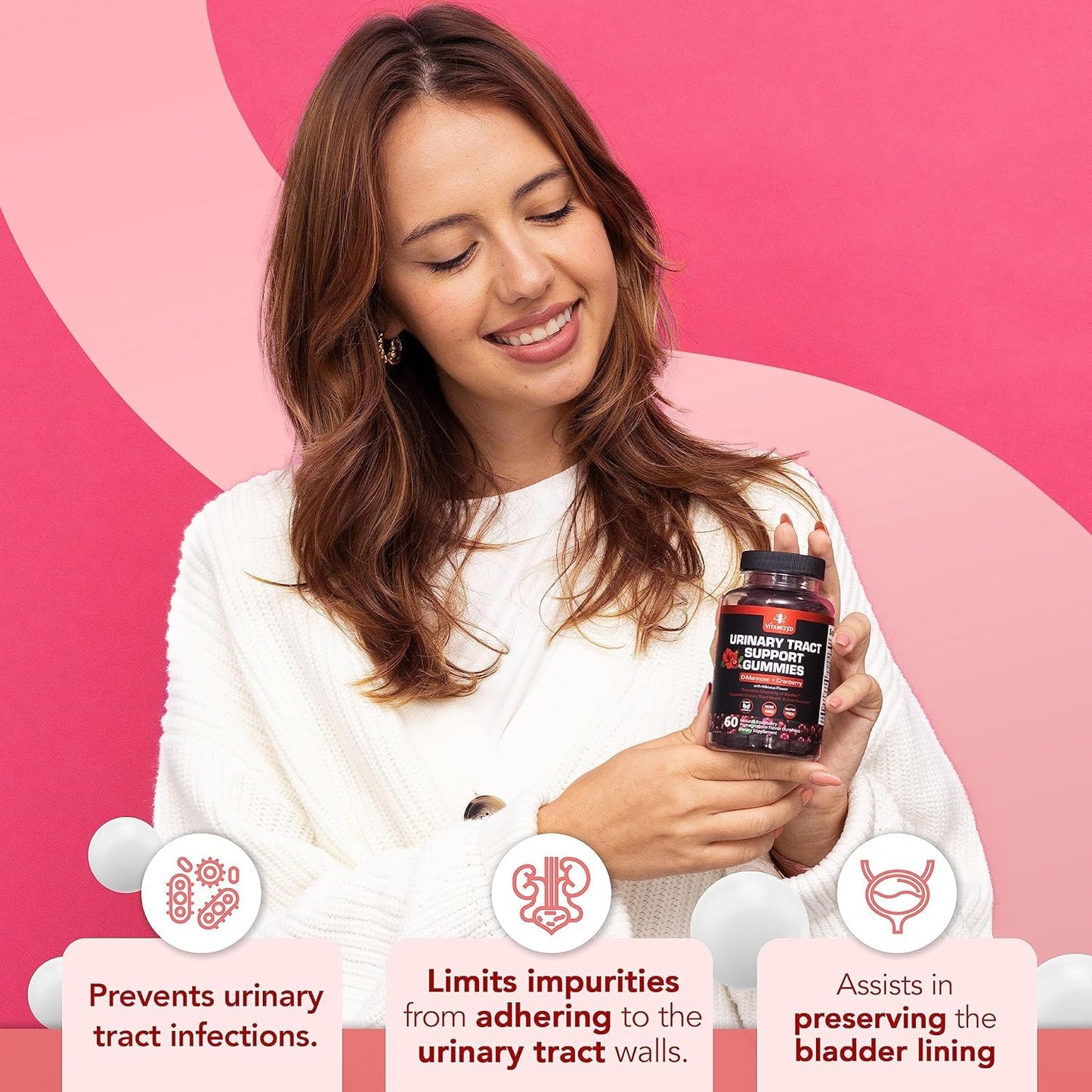 VITAMIZED Cranberry Gummies with D-Mannose Urinary Flush with Hibiscus Powder, 180 Count