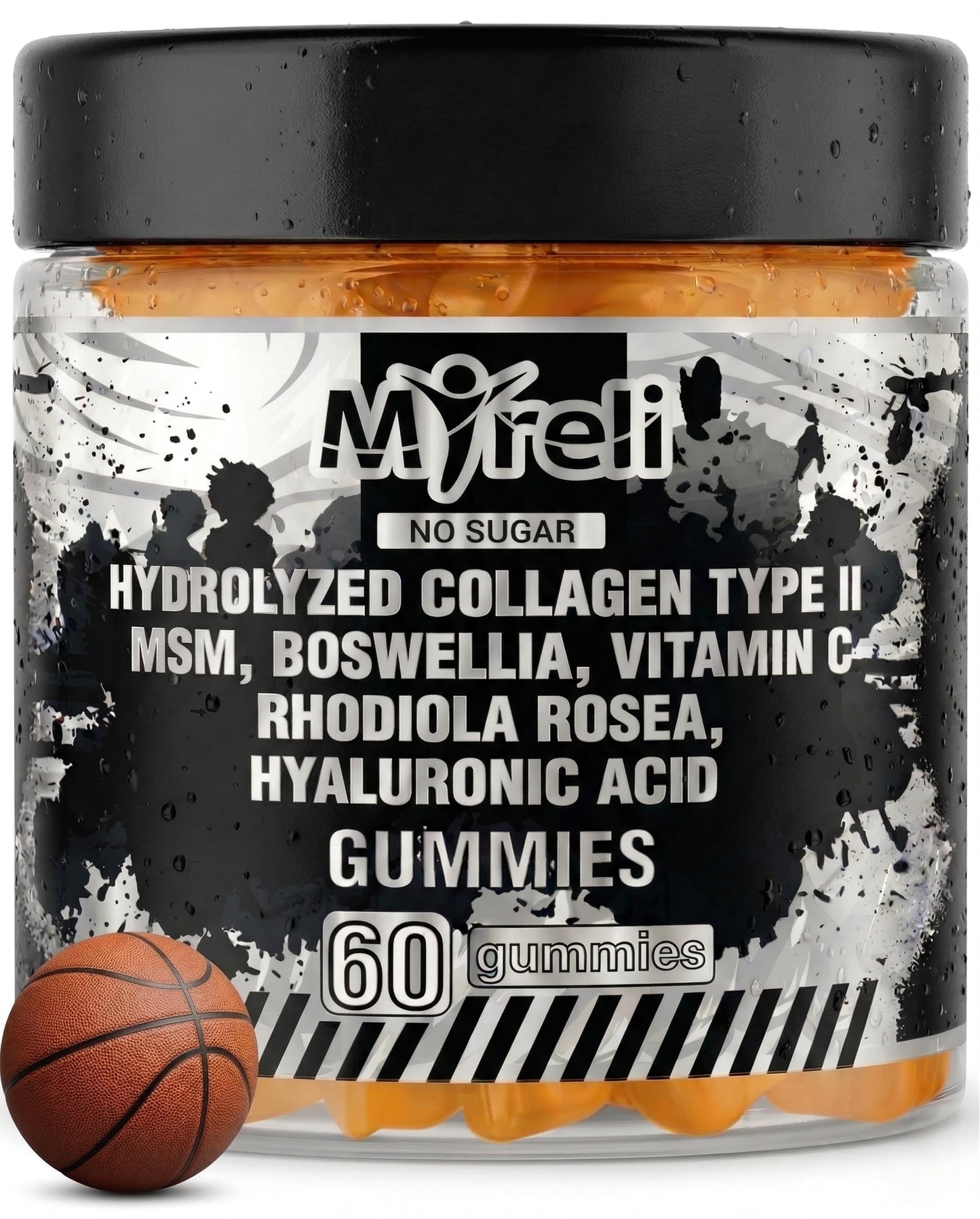 MYRELI Hydrolyzed Collagen Type II 500mg, MSM 700mg, Boswellia 200mg, Vitamin C 400mg, Rhodiola 100mg, Hyaluronic Acid 100mg, Joint Mobility & Flexibility Gummies, Vegan, Non-GMO, 60 Gummies