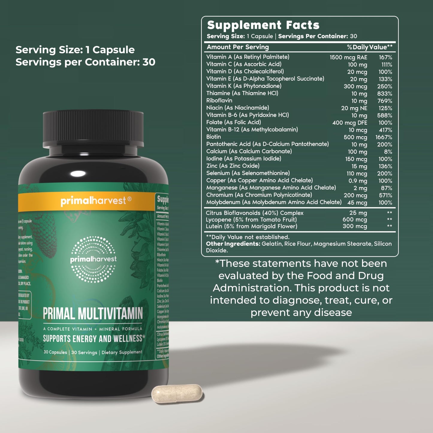 Primal Harvest Primal Multivitamin Capsule 30 Count