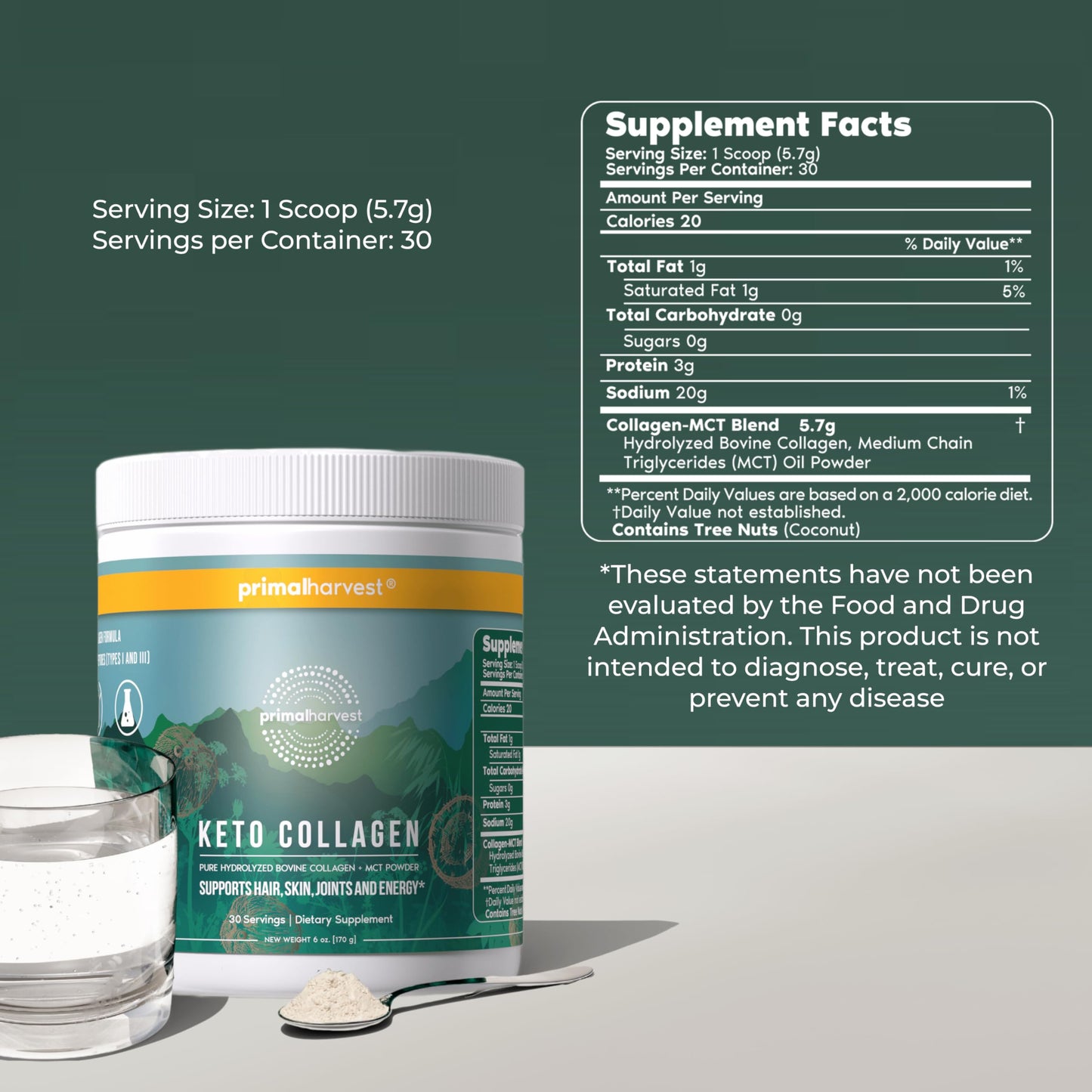 Primal Harvest Keto Collagen Daily Powder Supplement, 6