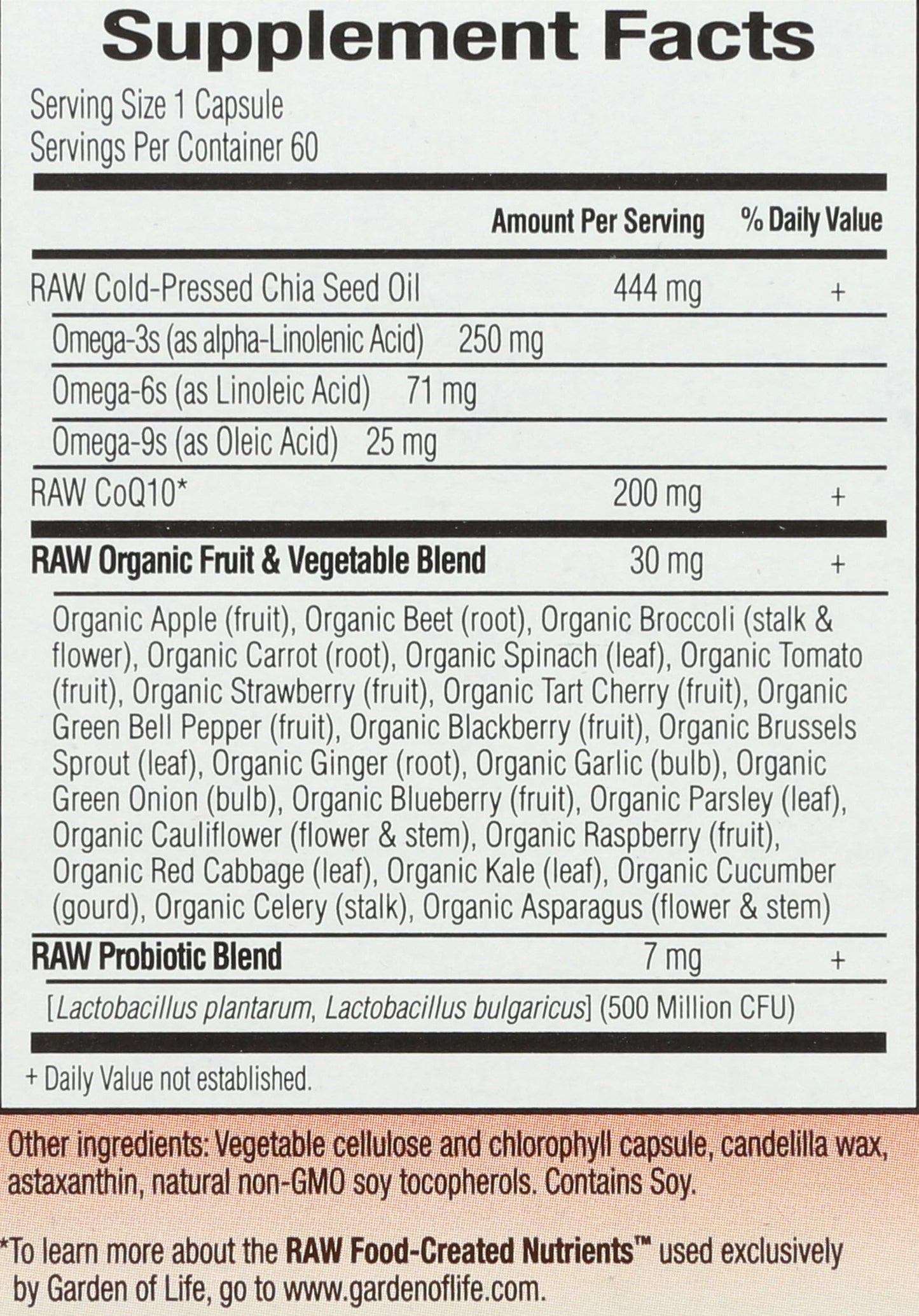 Garden of Life CoQ10 Raw Capsules, 60 Count
