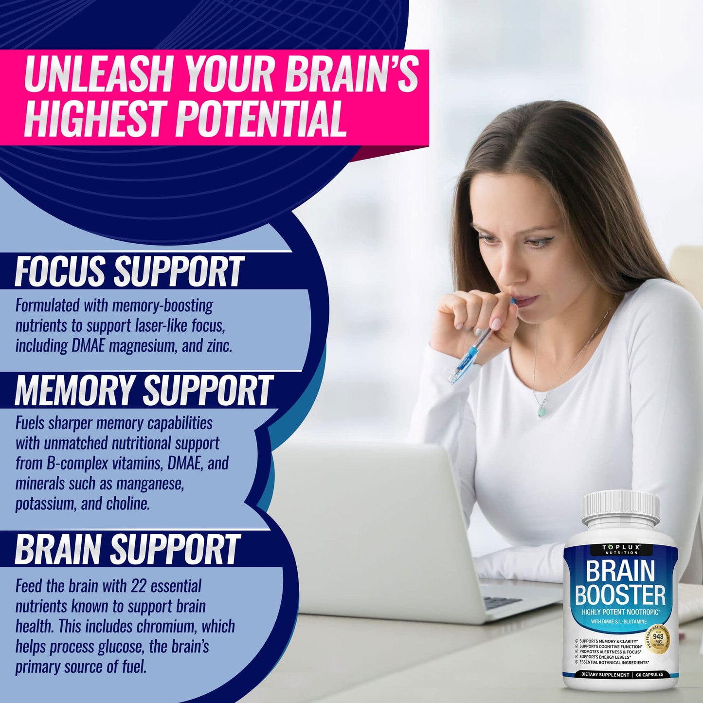 Toplux Brain Supplement Nootropic Capsule 60 Capsules