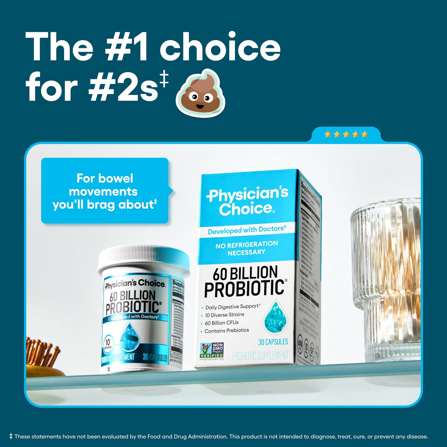 Physician's CHOICE Probiotics 60 Billion CFU - 10 Strains + Organic Prebiotics, Capsule, 30 Count