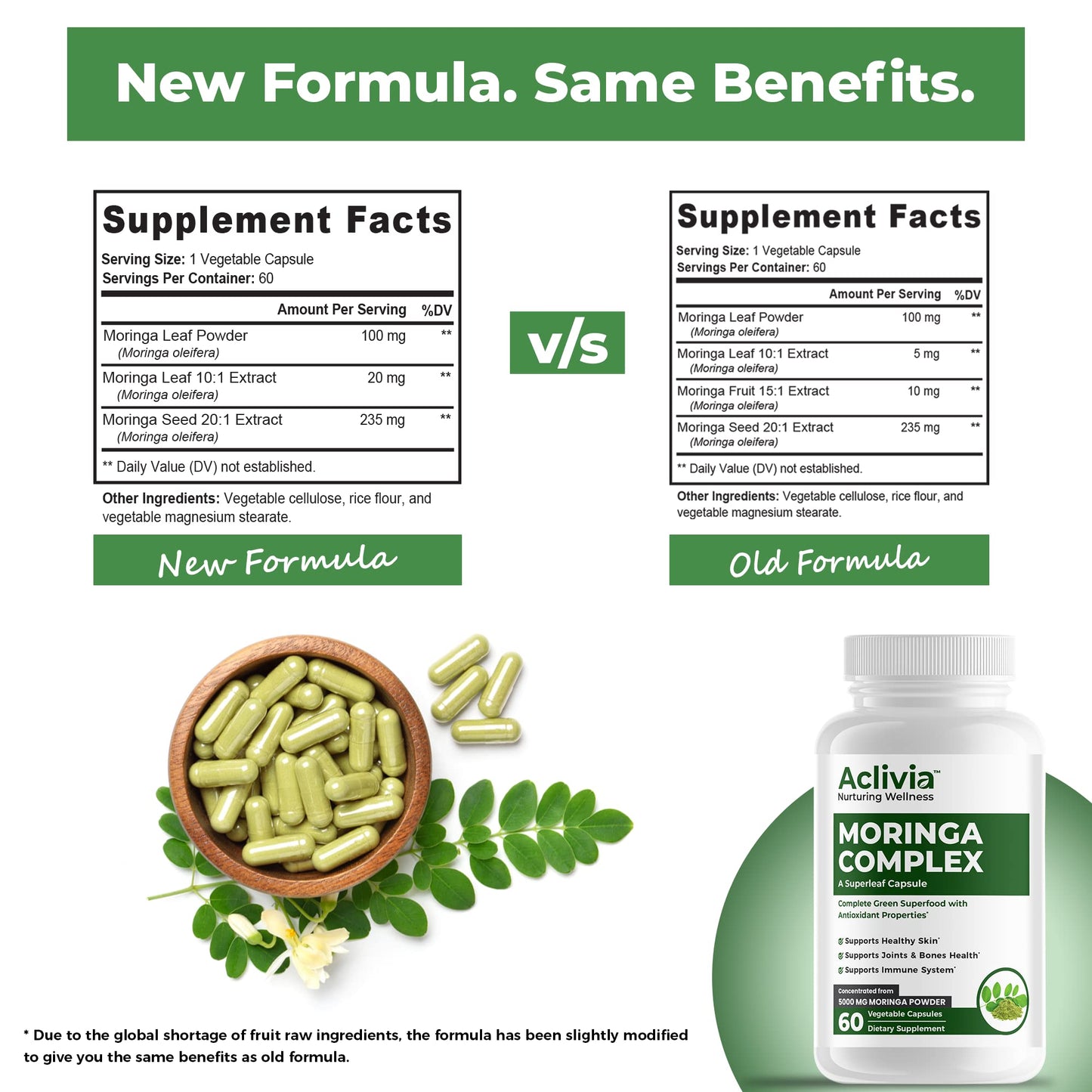 Aclivia Moringa Complex Maximum Strength Moringa Oleifera Leaf & Seed Supplement Capsules, 60 Capsules
