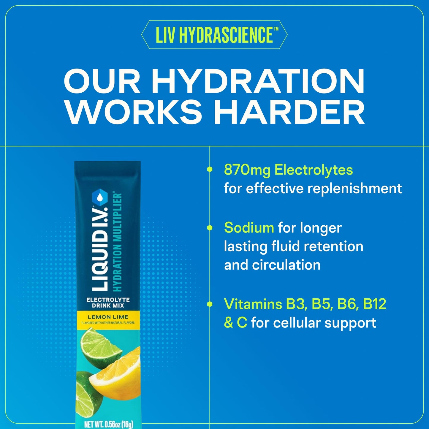 Liquid I.V. Hydration Electrolytes Powder, Lemon Lime, 16 Count