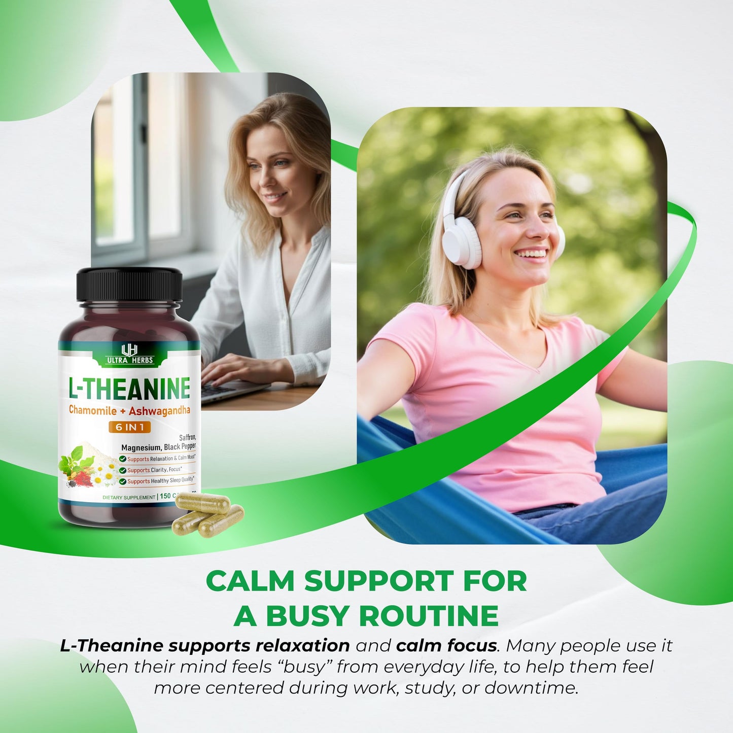 ULTRA HERBS L-Theanine Supplement Capsule 150 Count