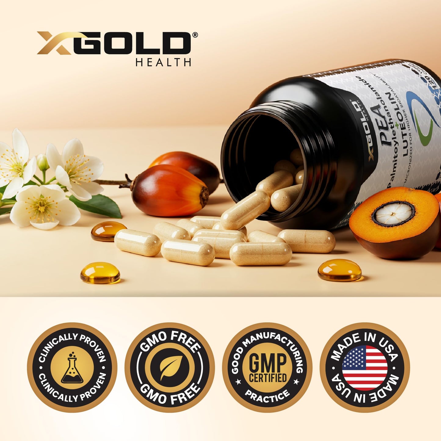 X Gold Health Palmitoylethanolamide (Pea) 630 mg + Luteolin Capsule, 120 Count