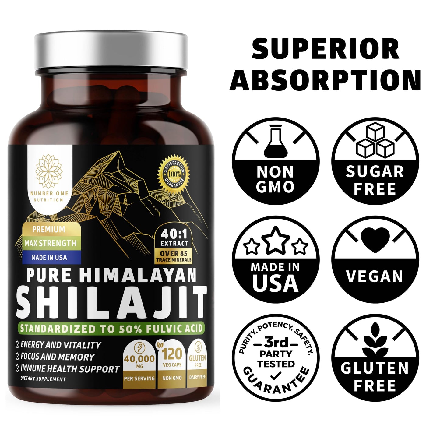 Number One Nutrition Pure Himalayan Shilajit Capsule 120 Count