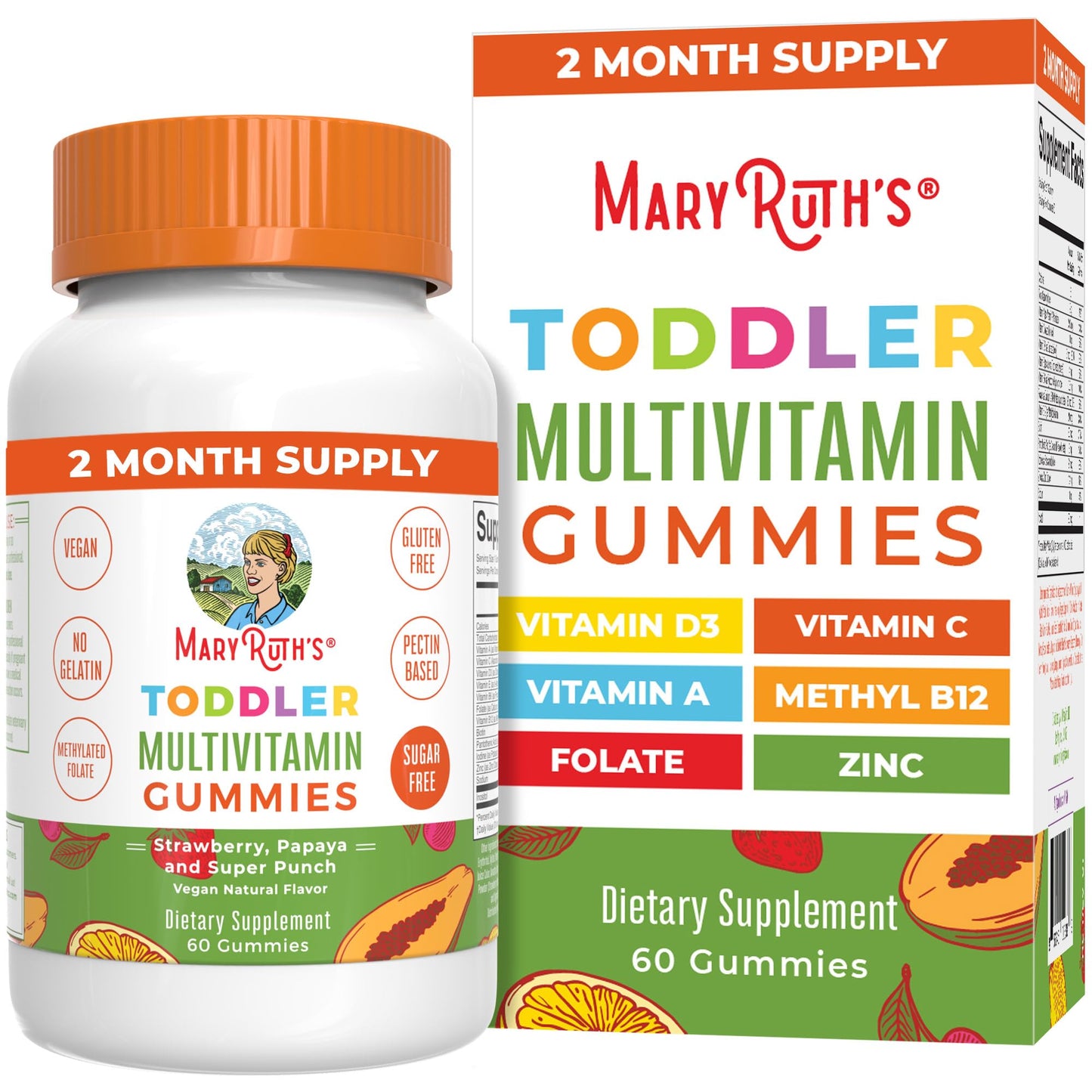 MARYRUTH'S Sugar Free Vitamin Gummies for Kids Age 2 Gummy 60 Count