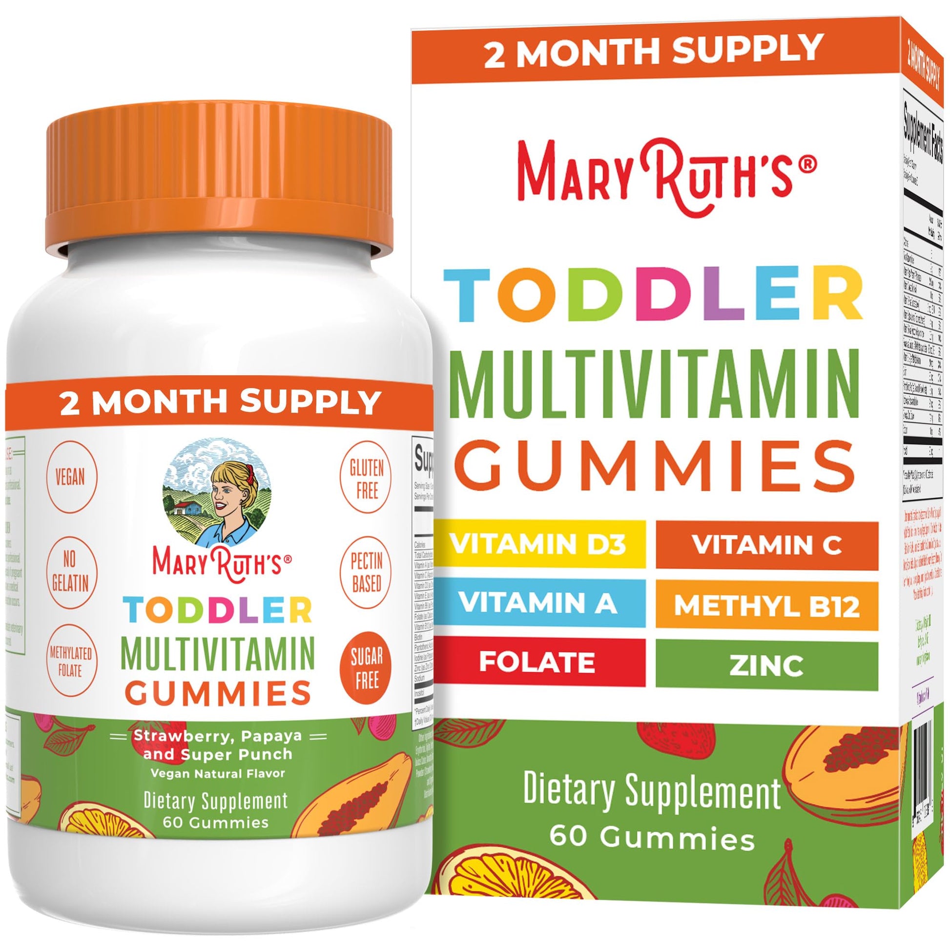 MARYRUTH'S Sugar Free Vitamin Gummies for Kids Age 2 Gummy 60 Count